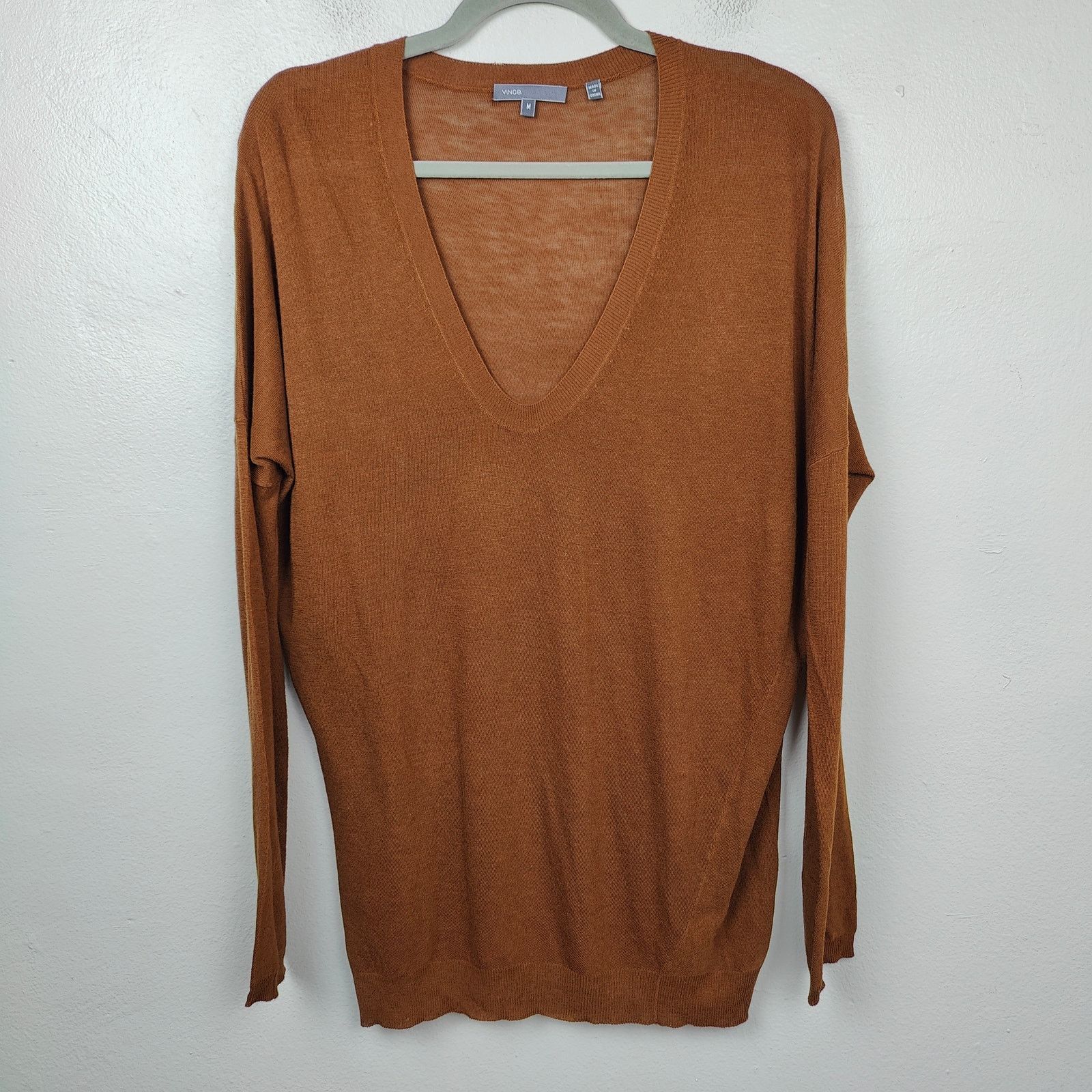 Vince Vince Top Womens Medium Brown V-Neck Semi-Sheer Viscose Size M / US 6-8 / IT 42-44 - 1 Thumbnail
