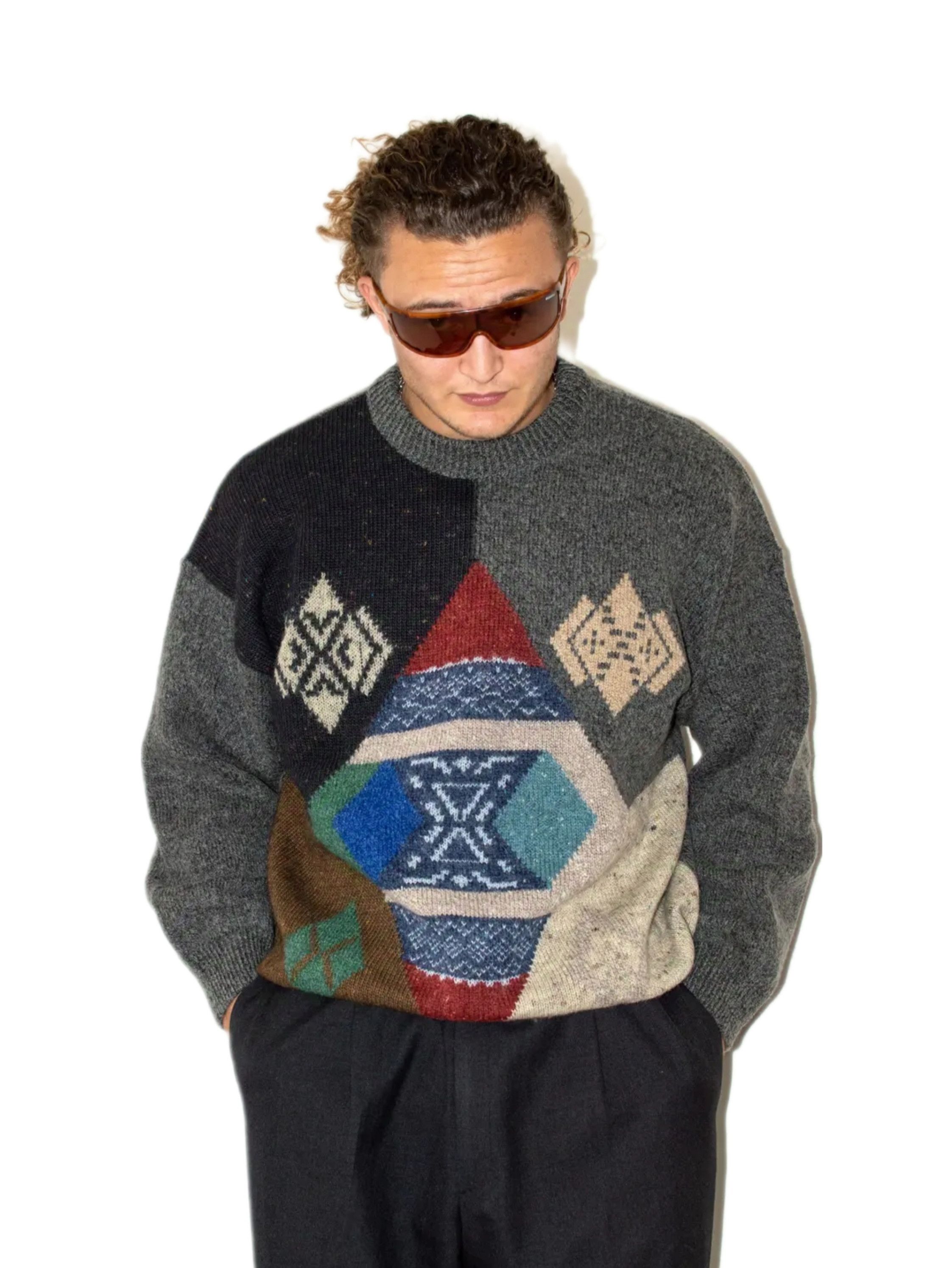 Designer × Japanese Brand × Vintage 80s vintage knitted chunky geometric sweater Size US XL / EU 56 / 4 - 1 Thumbnail