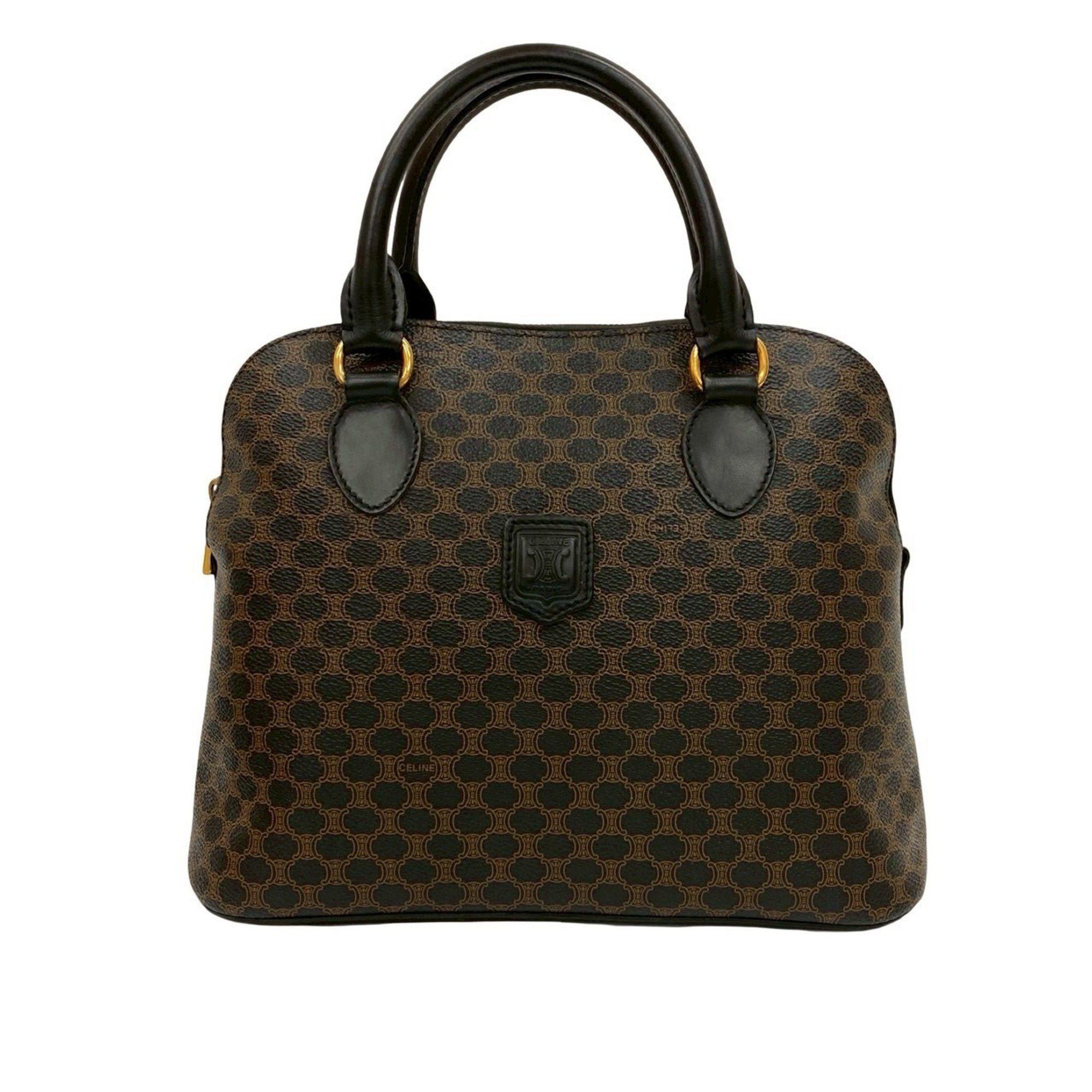 Celine CELINE Macadam Blason Pattern Logo Leather Handbag/Boston Bag in Black and Brown (018-4) Size ONE SIZE - 1 Thumbnail