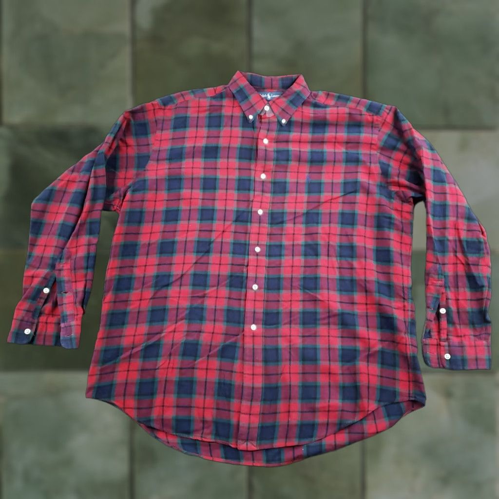 Ralph Lauren Ralph Lauren Shirt Mens Large Red Blue Plaid Button Up Long Sleeve Y2K Size US L / EU 52-54 / 3 - 1 Thumbnail