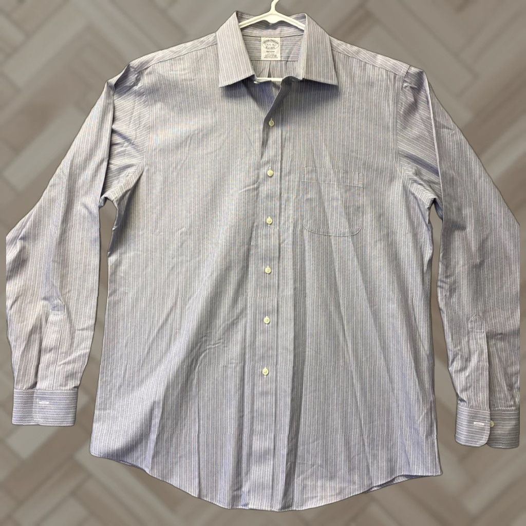 Brooks Brothers Brooks Brothers Men's Dress Shirt 16.5 Blue Striped Cotton Button-Down Long Sleeve Business Casual Formal Size US L / EU 52-54 / 3 - 1 Thumbnail