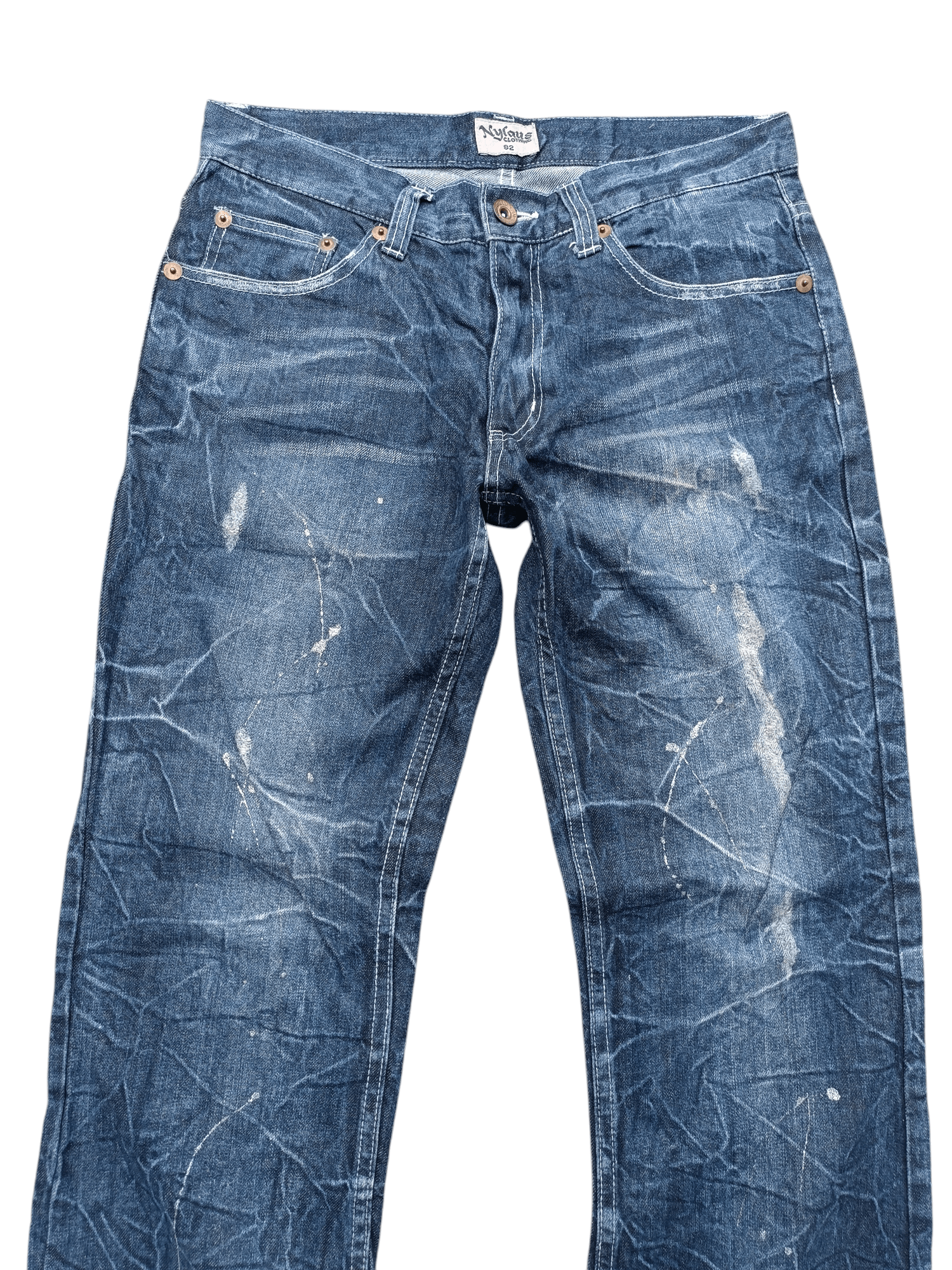 Japanese Brand × Le Grande Bleu (L.G.B.) × Tornado Mart RARE Flared Nylaus Whiskers Distressed Jeans Size US 31 - 17 Thumbnail