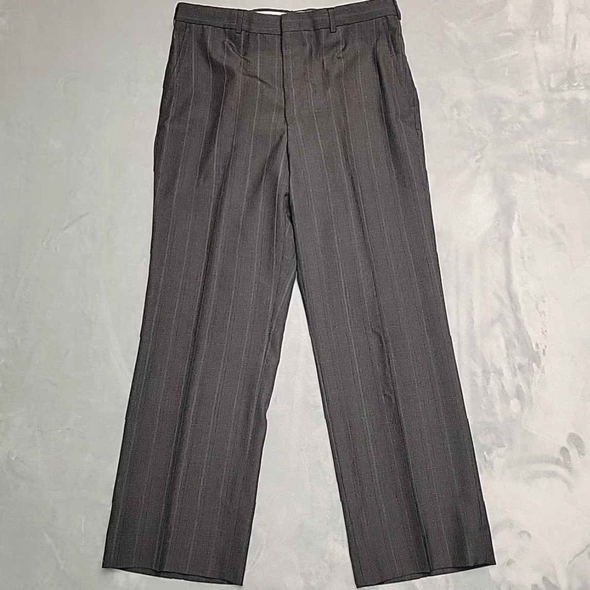 Vintage Towncraft Mens Dress Pants Gray Pinstripe Wool Blend 34x28 US Made Vintage Mens Pants Front Zip Flat Front Pockets Size US 34 / EU 50 - 2 Thumbnail