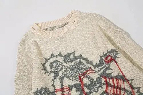 Aran Isles Knitwear × Japanese Brand Skull print sweater knitted oversize pullover with holes Size US M / EU 48-50 / 2 - 3 Thumbnail