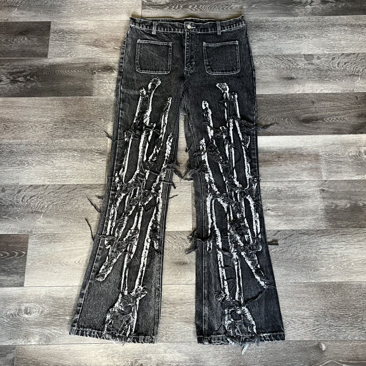 Japanese Brand Jason Demaci Thorn Distressed Scratch Denim Jeans Size 32 Size US 32 / EU 48 - 2 Thumbnail