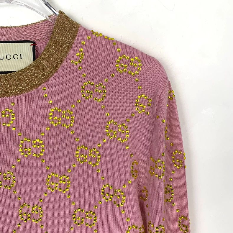 Gucci Gucci Pink old flower full print hot diamond round-neck woo Size US XS / EU 42 / 0 - 3 Thumbnail