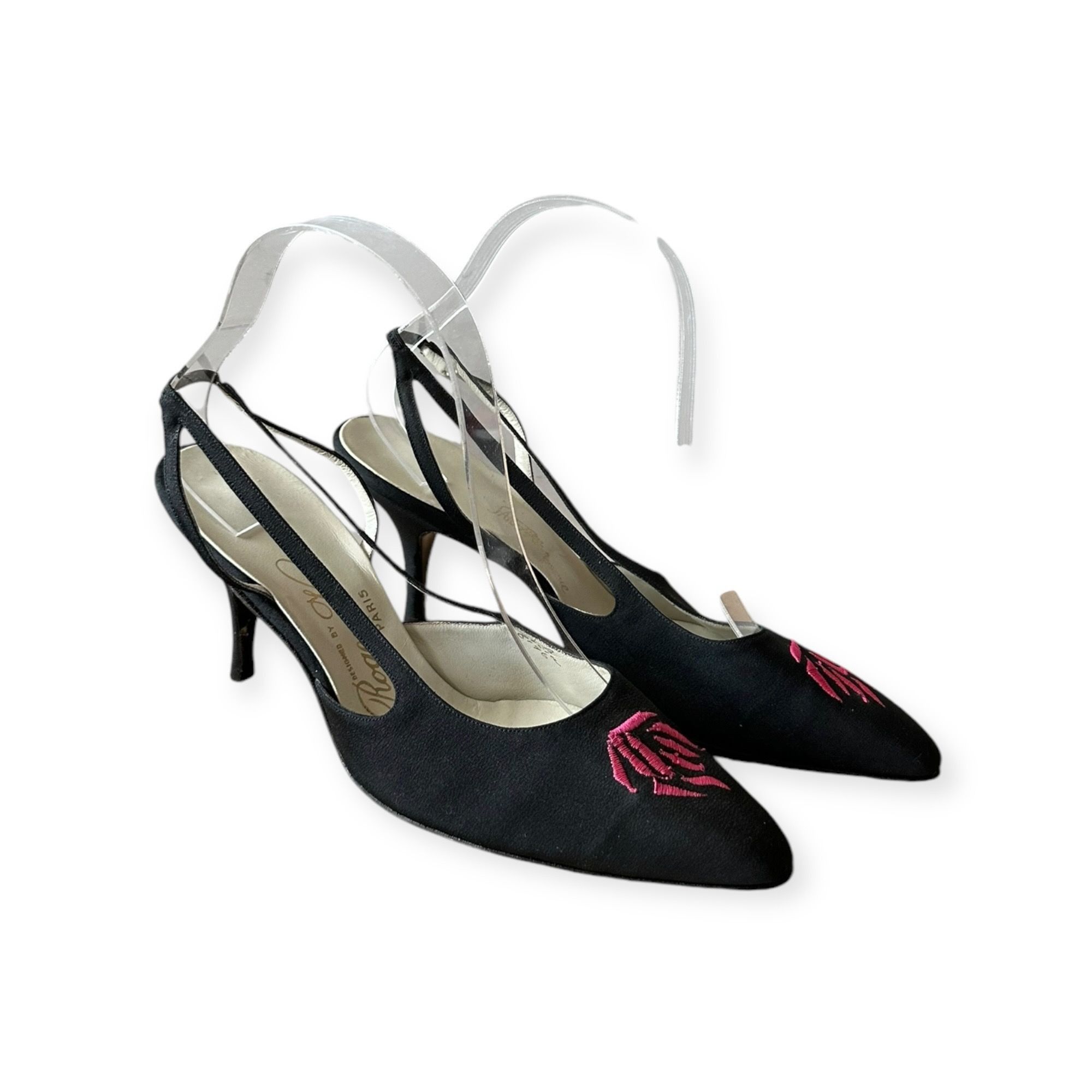 Roger Vivier × Vintage Roger Vivier Black Fabric Embroidered Sling Back Pumps, Vint Size US 7.5 / IT 37.5 - 6 Thumbnail