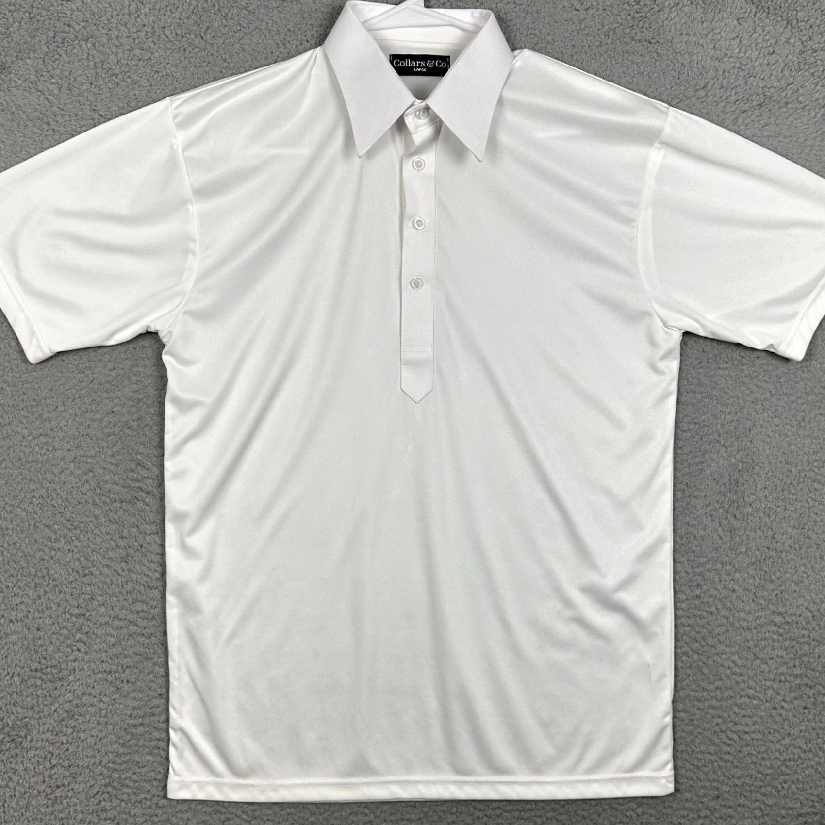 CO Collars & Co Polo Shirt Men L White Short Sleeve Dress Collar 4-Button Pique Solid Breathable Moisture Wicking Casual Office Golf Travel Size US L / EU 52-54 / 3 - 3 Thumbnail