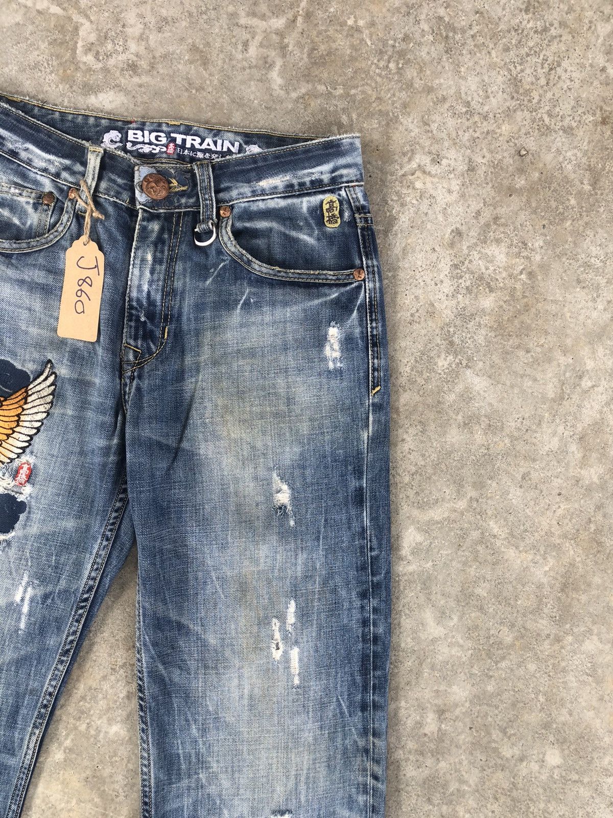 Japanese Brand Japanese Big Train Embroidered Jeans Distressed Jeans Size US 29 - 5 Thumbnail