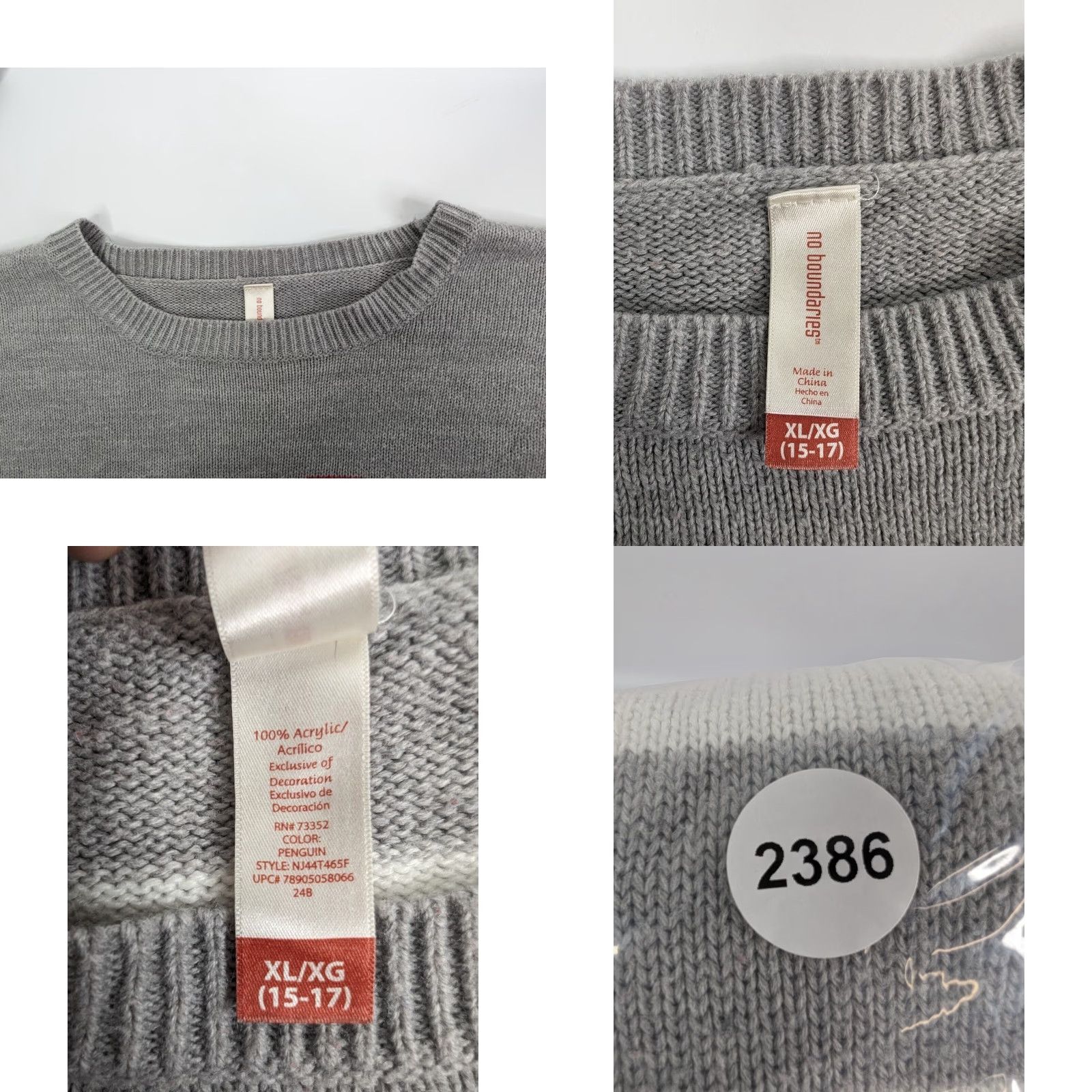 Vintage No Boundaries Women's XL Sweater Crew Neck Grey Christmas Holiday Ugly Penguin Knit Pullover Casual Christmas Women XL Gray Size XL / US 12-14 / IT 48-50 - 8 Thumbnail