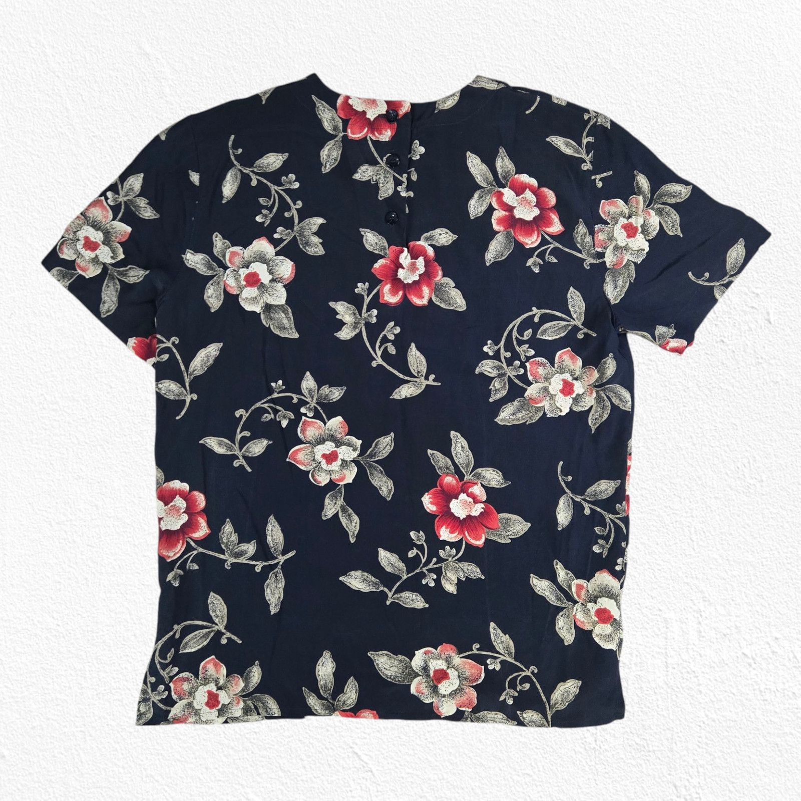 Vintage Vintage Black Red Floral 100% Silk Blouse Size Small Size S / US 4 / IT 40 - 6 Thumbnail