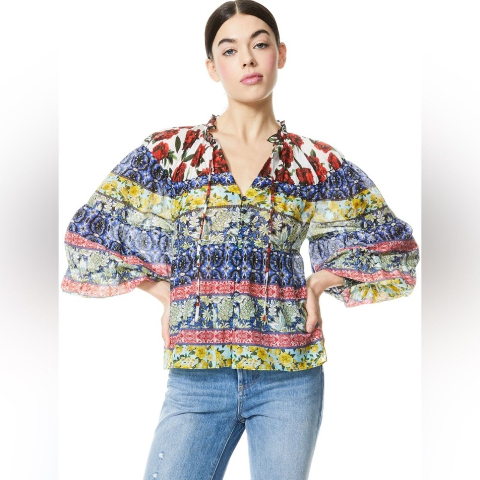 Alice + Olivia Alice + Olivia Marlyn Tie Neck Button Down Blouse sz XL Size XL / US 12-14 / IT 48-50 - 2 Thumbnail
