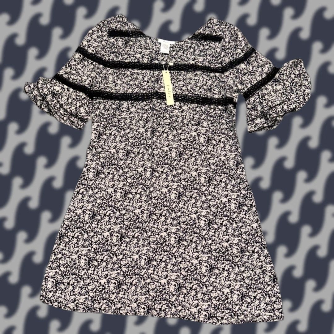 J Brand Esley Dress Fit & Flare Black Tan Floral Lace Ruffle Sleeve Knee Length NWT Womens M Knit Sleeveless? Size M / US 6-8 / IT 42-44 - 1 Thumbnail