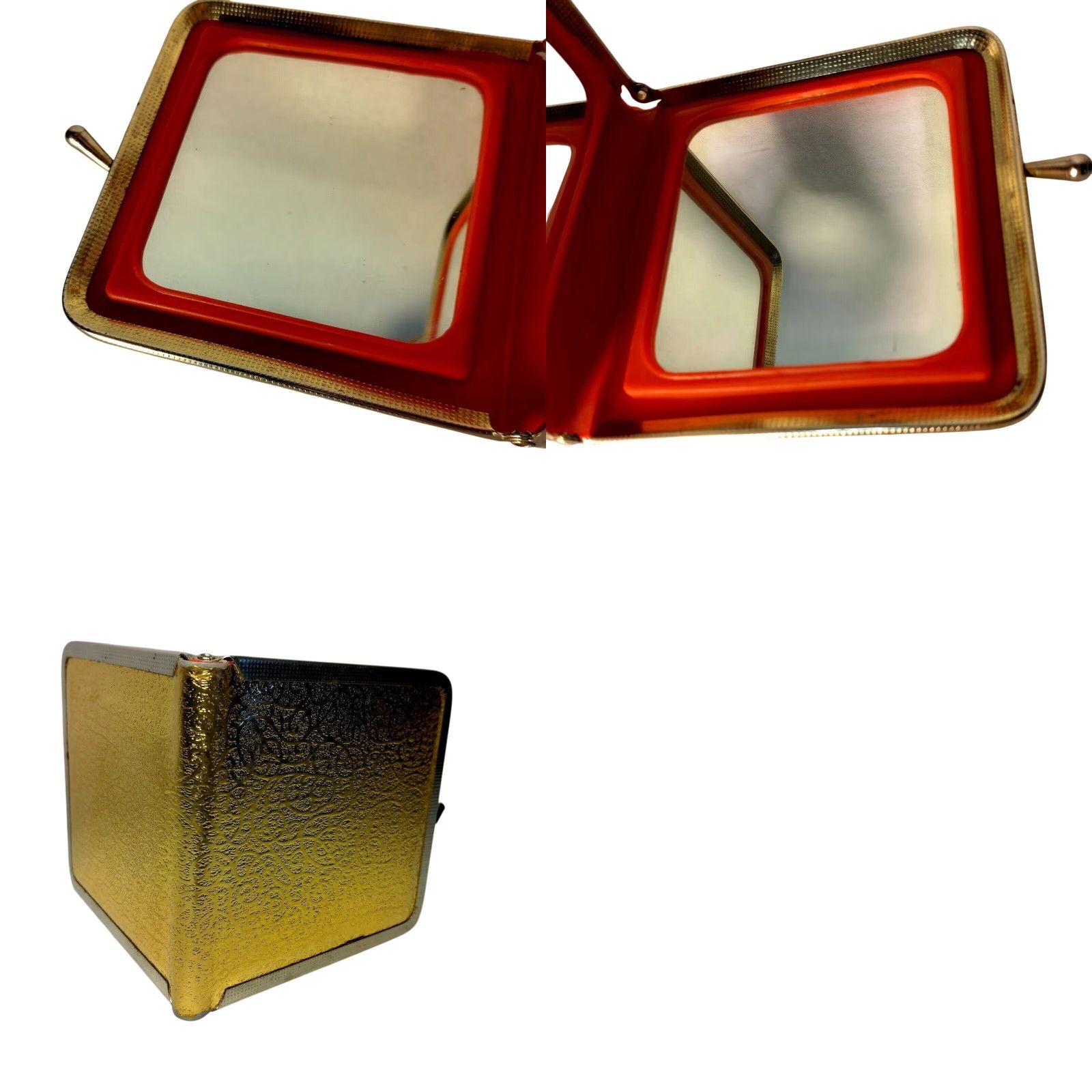 Vintage VINTAGE Mod Purse Mirror Gold Lame Swirl Kiss Lock Double Sided Compact READ Size ONE SIZE - 11 Thumbnail