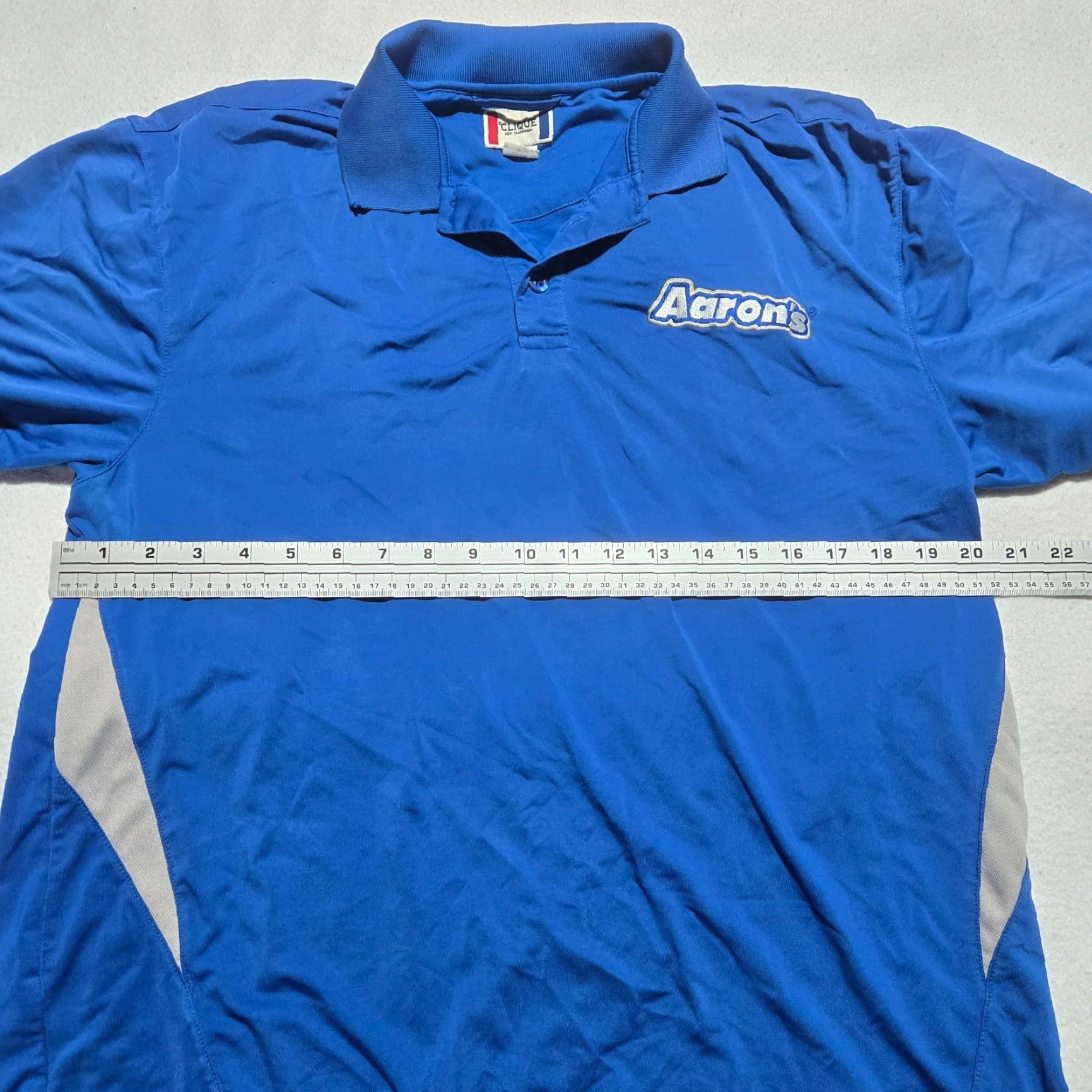Vintage Uniform Blue Polo Shirt, Aaron's Rent Employee Short Sleeve Knit Cotton Adult M, Blue, Shirt, Men, Medium, Classic T-Shirt (Shirt). Size US M / EU 48-50 / 2 - 4 Thumbnail