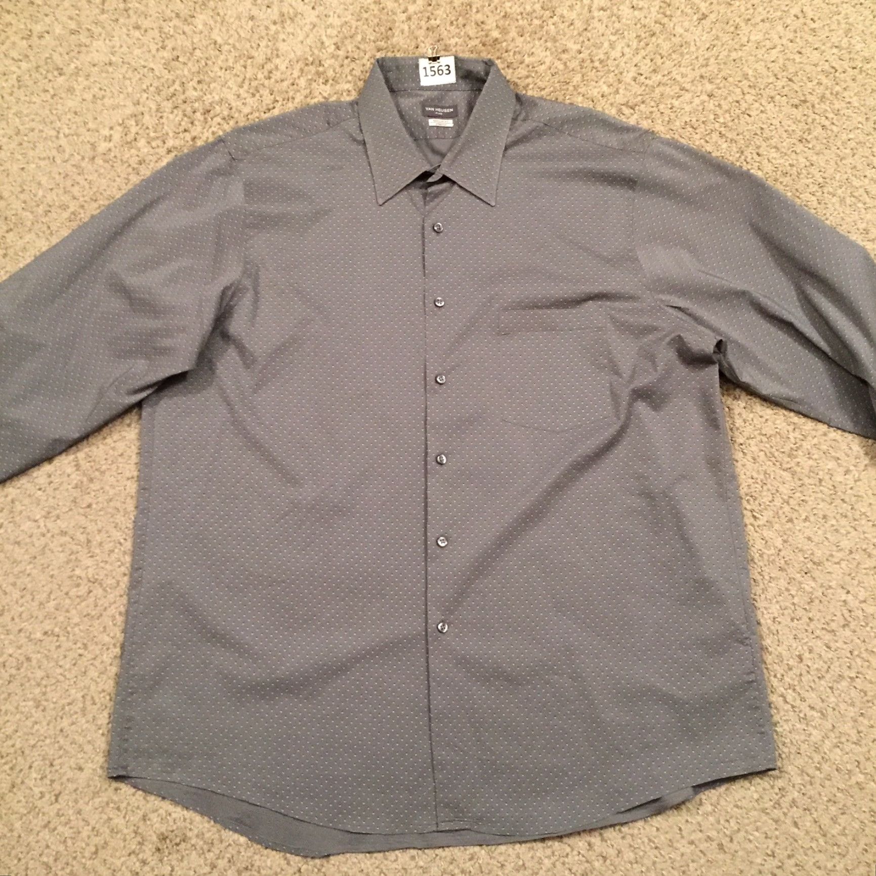 Van Heusen VAN HEUSEN Shirt Mens 17 Gray Geometric Long Sleeve Button-Up Stretch Size US XL / EU 56 / 4 - 5 Thumbnail