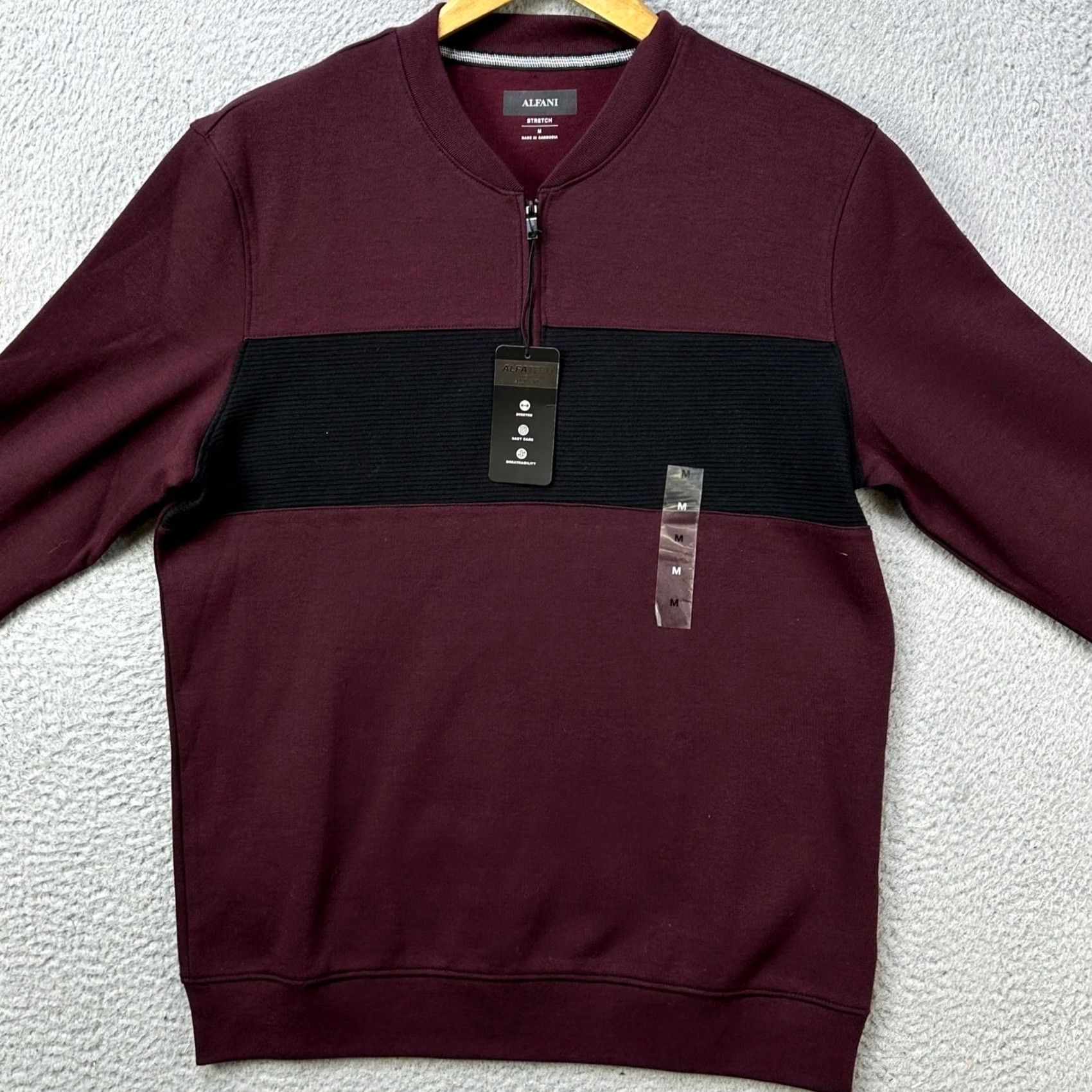 Alfani Alfani Sweatshirt Pullover M Men Burgundy 1/4 Zip Stretch Lightweight Long Sleeve Regular Fall Winter Casual Comfort Mens Size US M / EU 48-50 / 2 - 3 Thumbnail