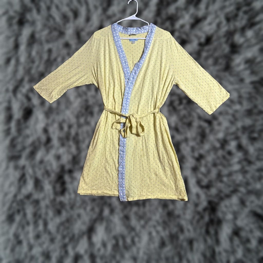 Vintage Celestial Dreams Robe Womens L Cottagecore Lightweight Romantic Polka Dots Blue Kimono Style 60% Cotton 40% Polyester Girls? Size ONE SIZE - 1 Thumbnail