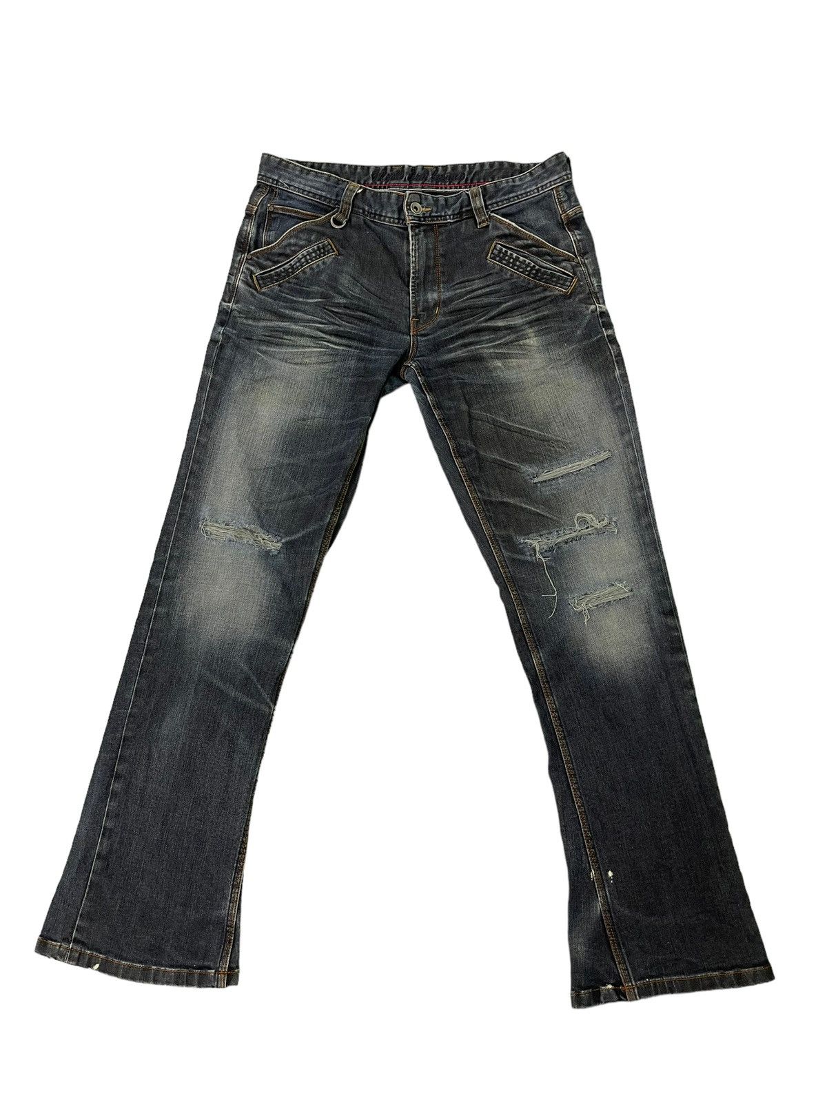 Japanese Brand Flare Jeans Nicole Club Distress Slim Stretch Boot Cut 7🟦3 Size US 35 - 2 Thumbnail