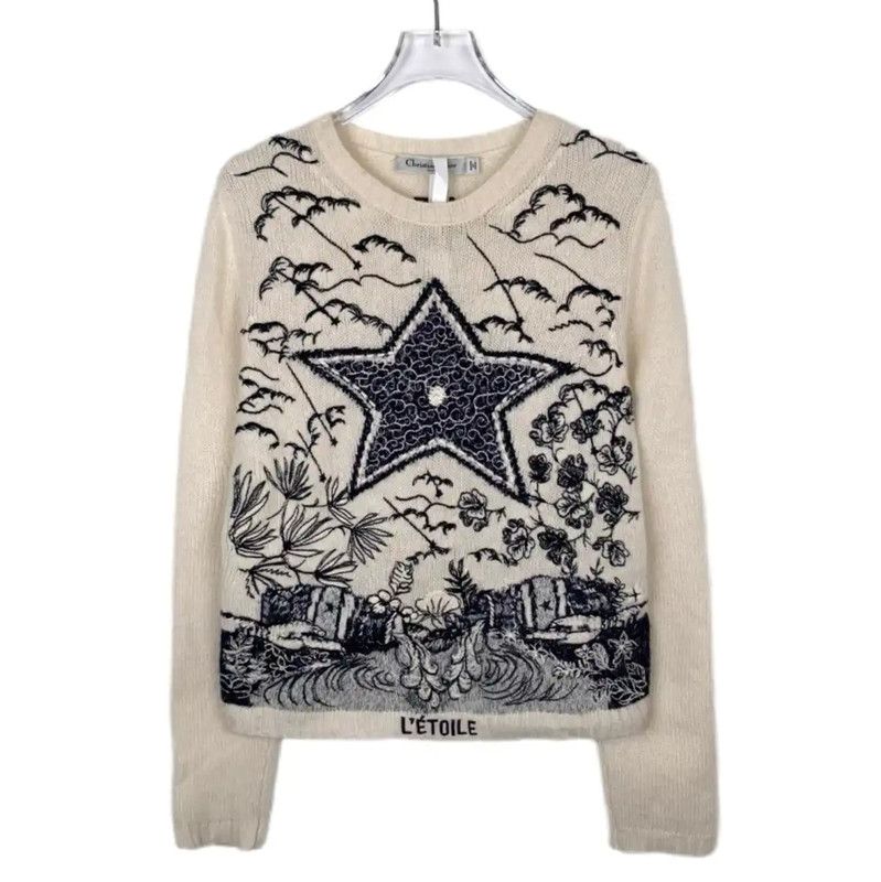 Dior Cream Cashmere Embroidered Long Sleeve Sweater 0089