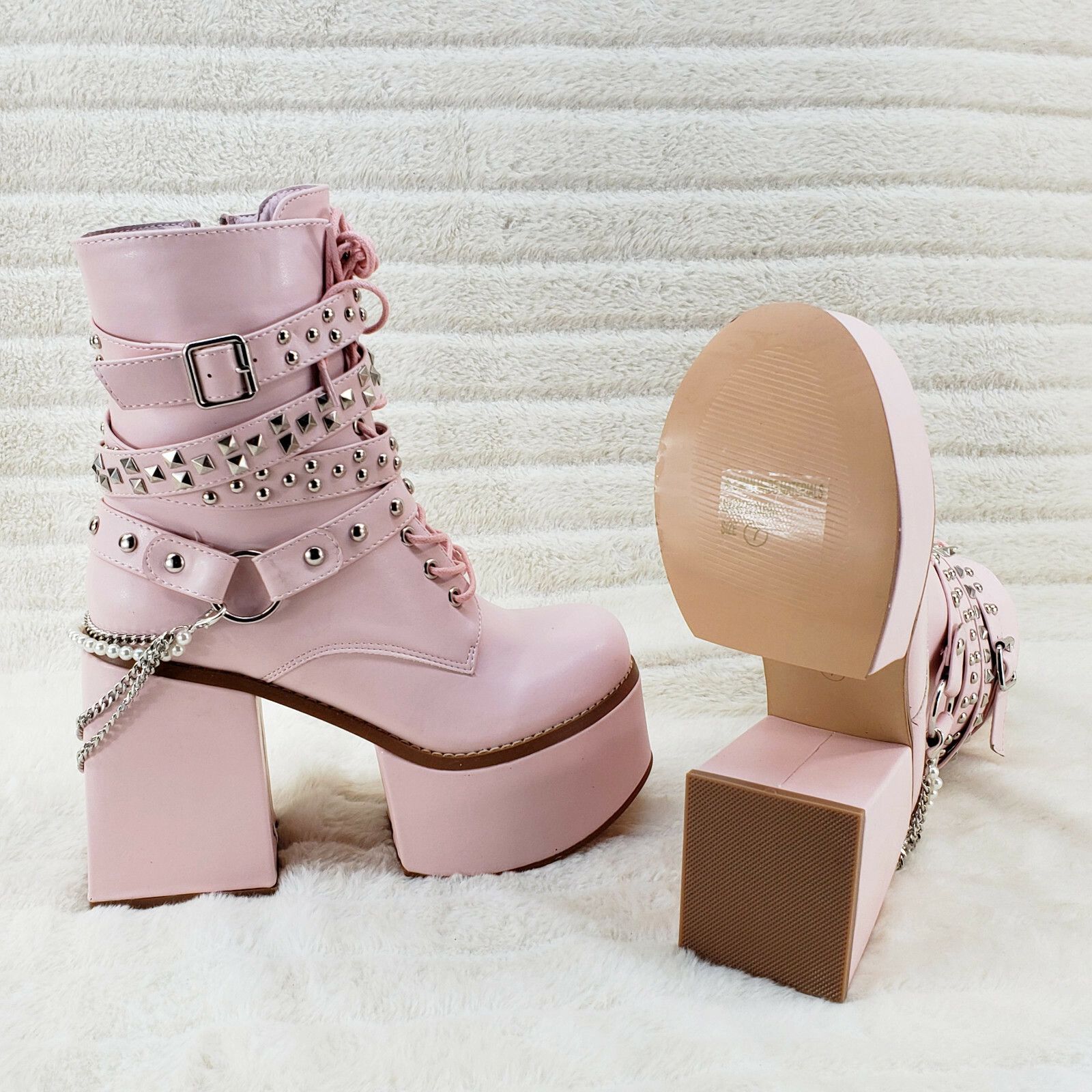 Other Ocho Baby Pink Ice Stud Strap Platform Chunky Block Heel Ank Size US 8.5 / IT 38.5 - 4 Thumbnail