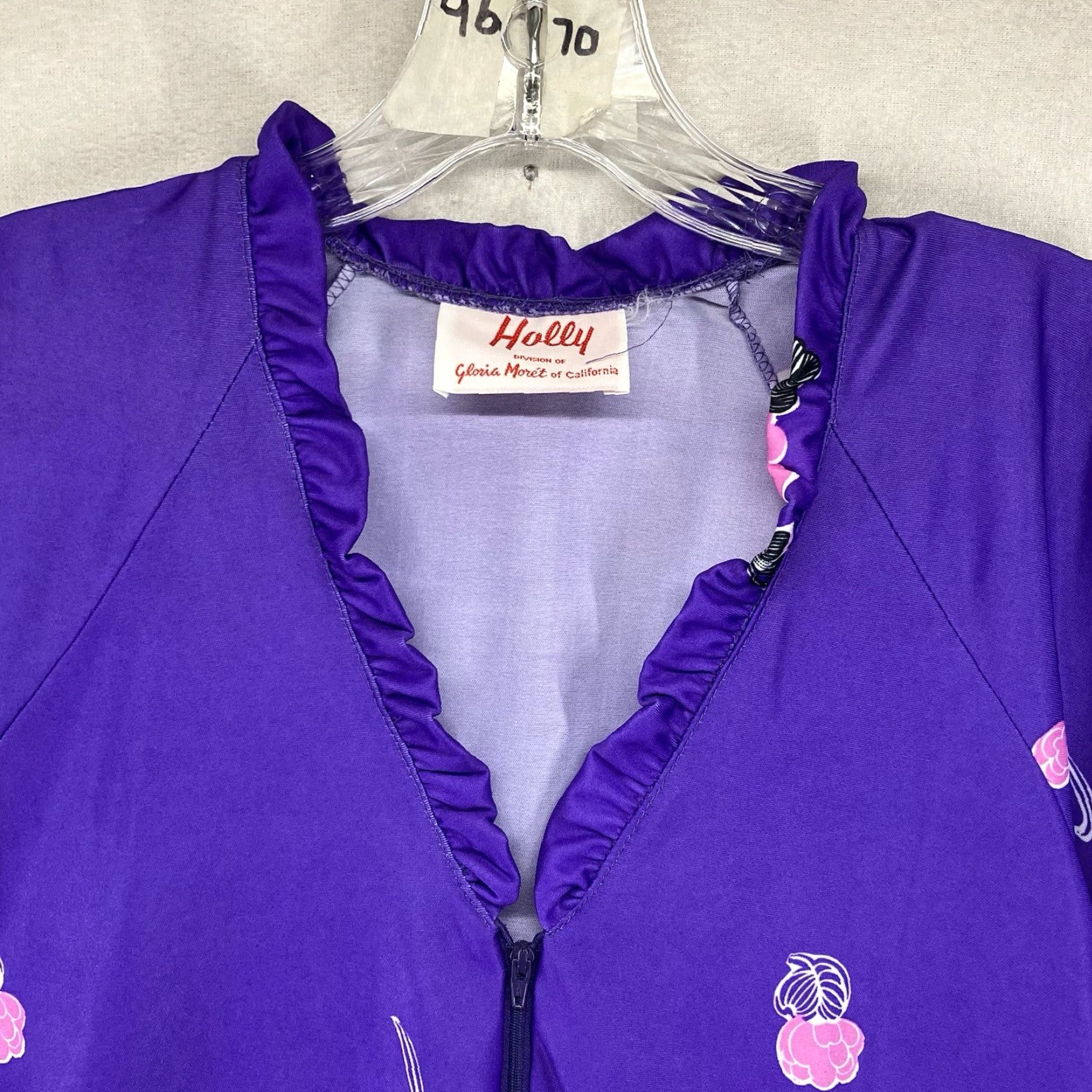 Vintage VINTAGE Gloria Moret of California Dress Caftan Purple Floral Front Zip 70s Small Polyester Women's Size S / US 4 / IT 40 - 5 Thumbnail