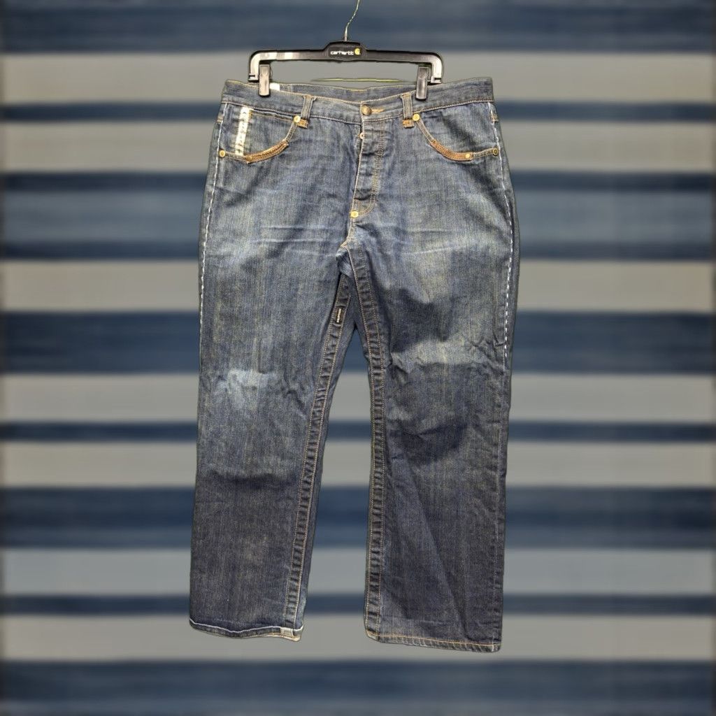 Vintage Parish Jeans Mens 40 Baggy Wide-Leg Flap Pockets Grunge Dark Wash Denim y2k Jeans Size US 40 / EU 56 - 1 Thumbnail
