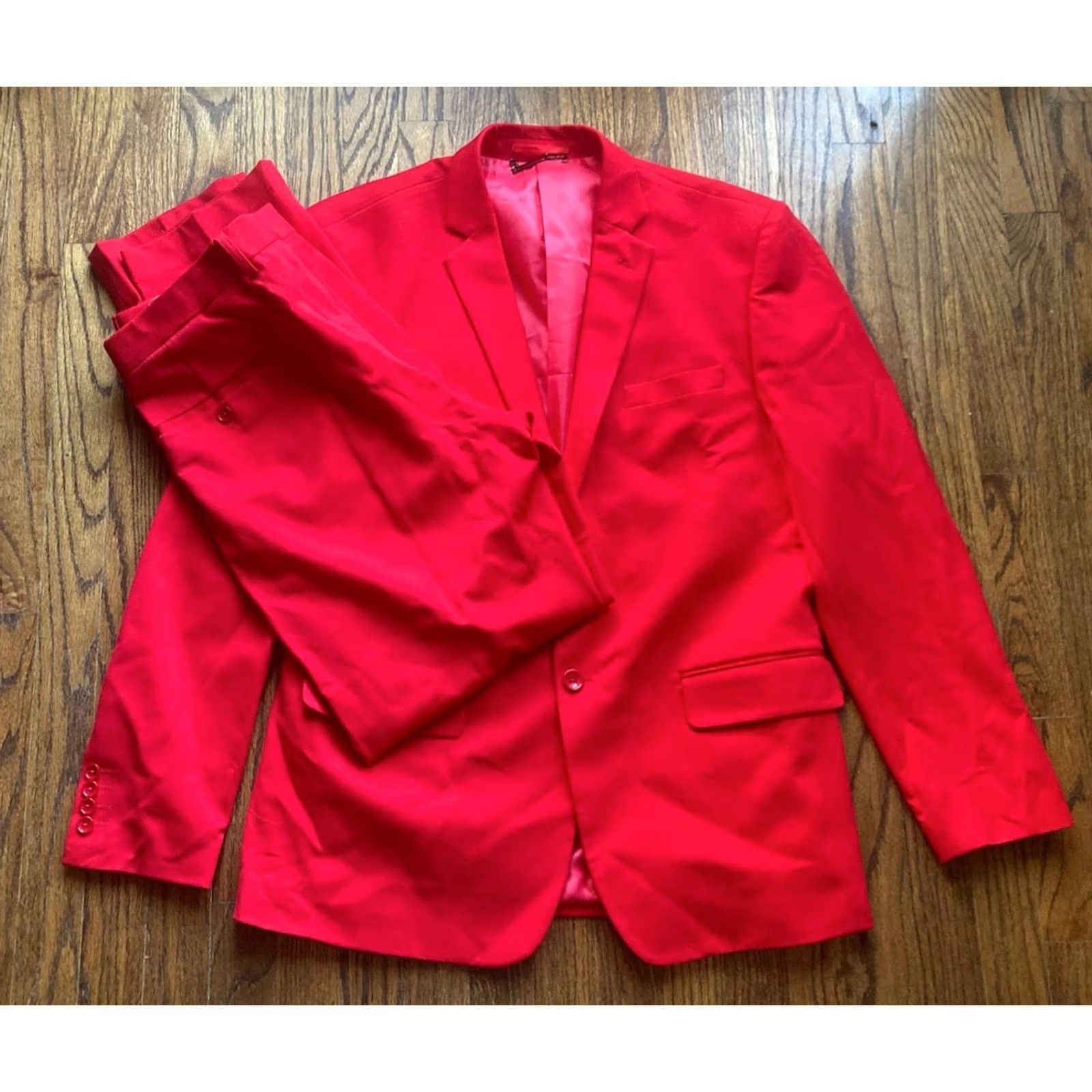 Vintage Barabas 2 Piece Suit Mens 44R Jacket 38x31 Pants Red Slim 2 Button Size 44R - 2 Thumbnail