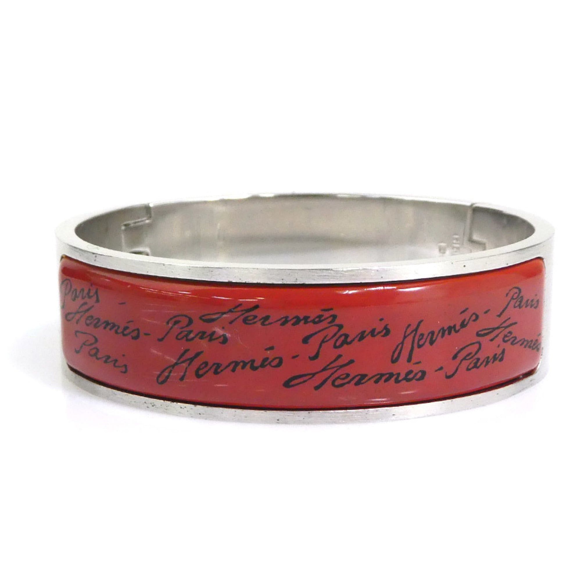 Hermes Hermes Hermès Bangle Bracelet, Metal/Enamel, Silver/Reddish Brown/Black, Women's, e61398a Size ONE SIZE - 1 Thumbnail
