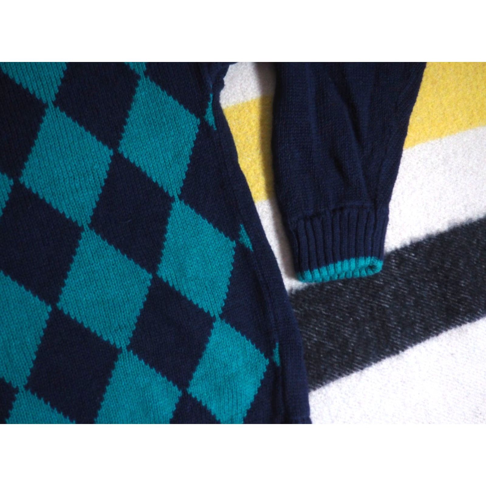 Vintage VINTAGE Generra Pullover Sweater Shirt Mens L 80s 90s Cotton Teal Blue Argyle Secretary/Geek Size US L / EU 52-54 / 3 - 5 Thumbnail