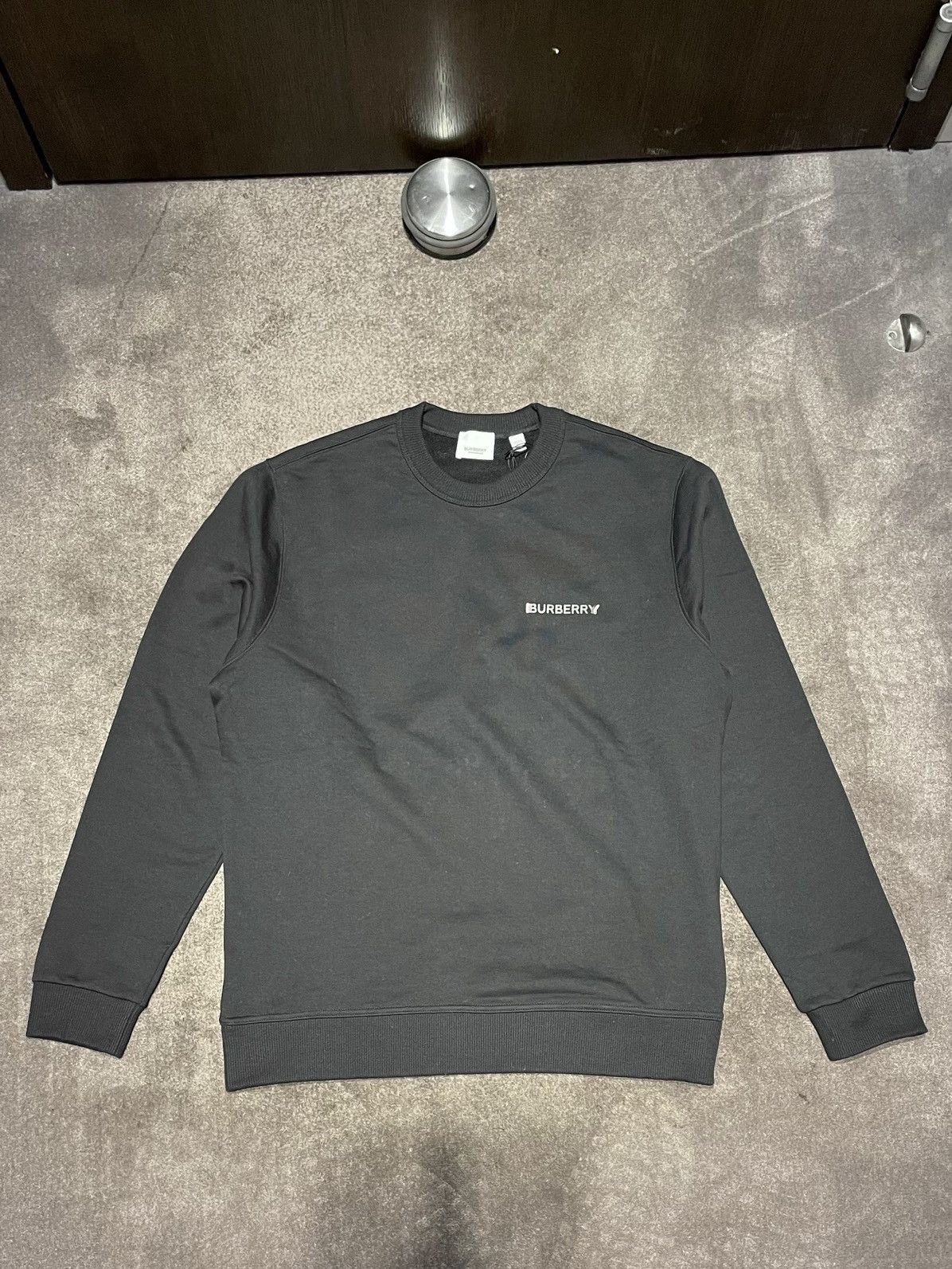 image of Burberry Chest Logo Crewneck Sweatshirt in Black, Men's (Size XL)