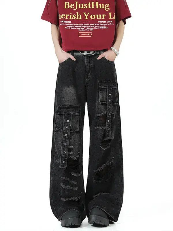 Japanese Brand Retro loose micro flared pocket straight leg jeans Size US 32 / EU 48 - 1 Thumbnail