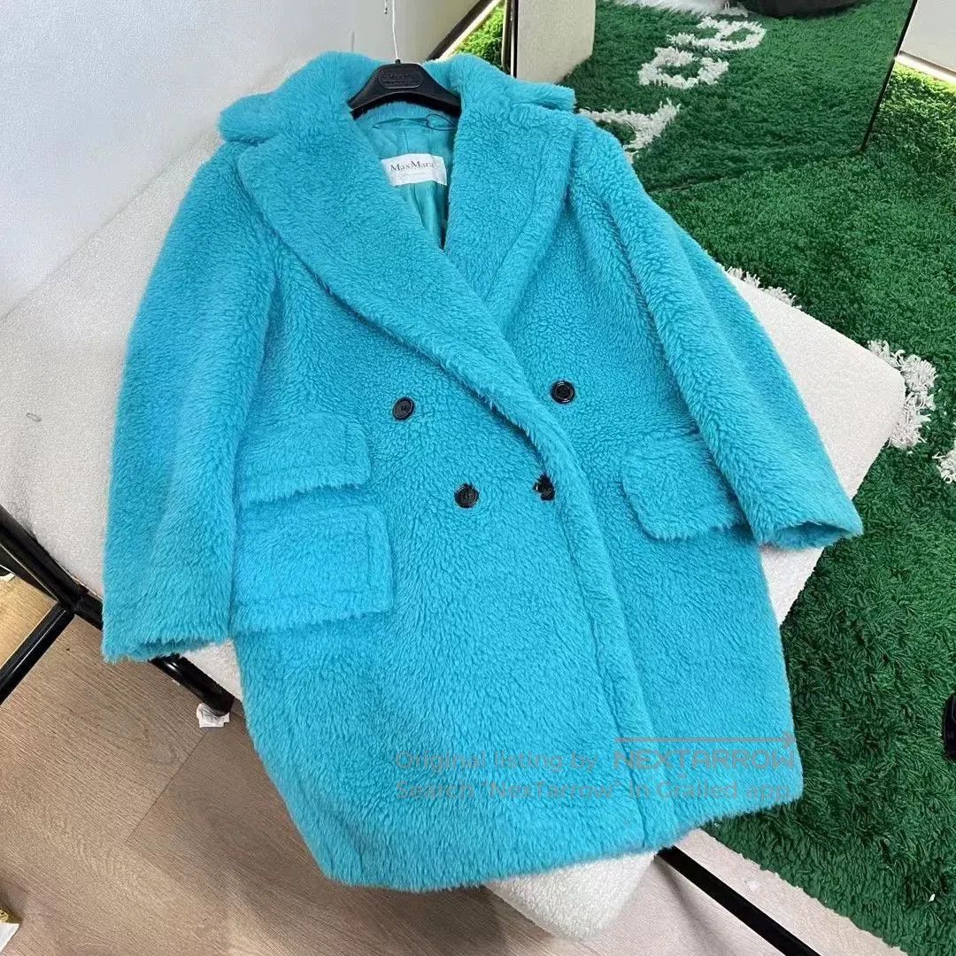 Max Mara Maxmara Lake Blue Teddy Fur Coat. Size XXS / US 00 / IT 34 - 5 Thumbnail
