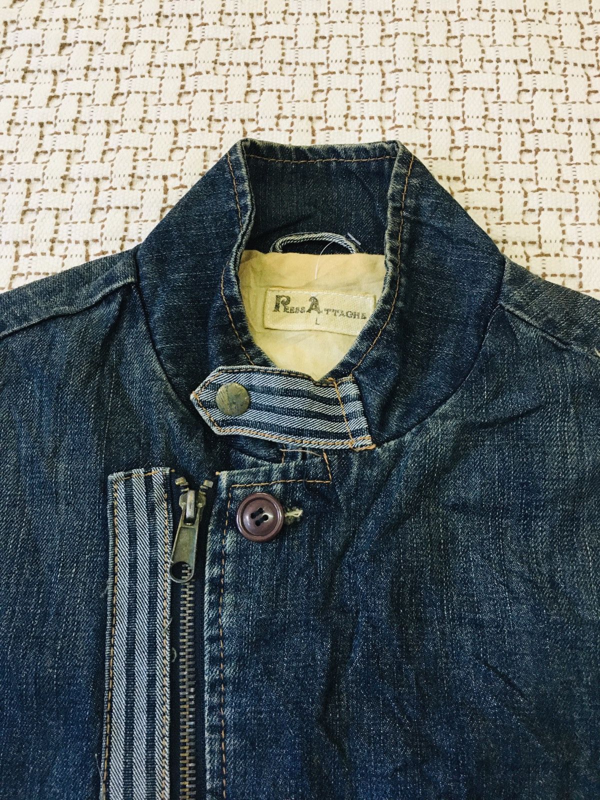 Japanese Brand Press Attache Spiral Zipper Denim Jacket (17) Size US L / EU 52-54 / 3 - 8 Thumbnail