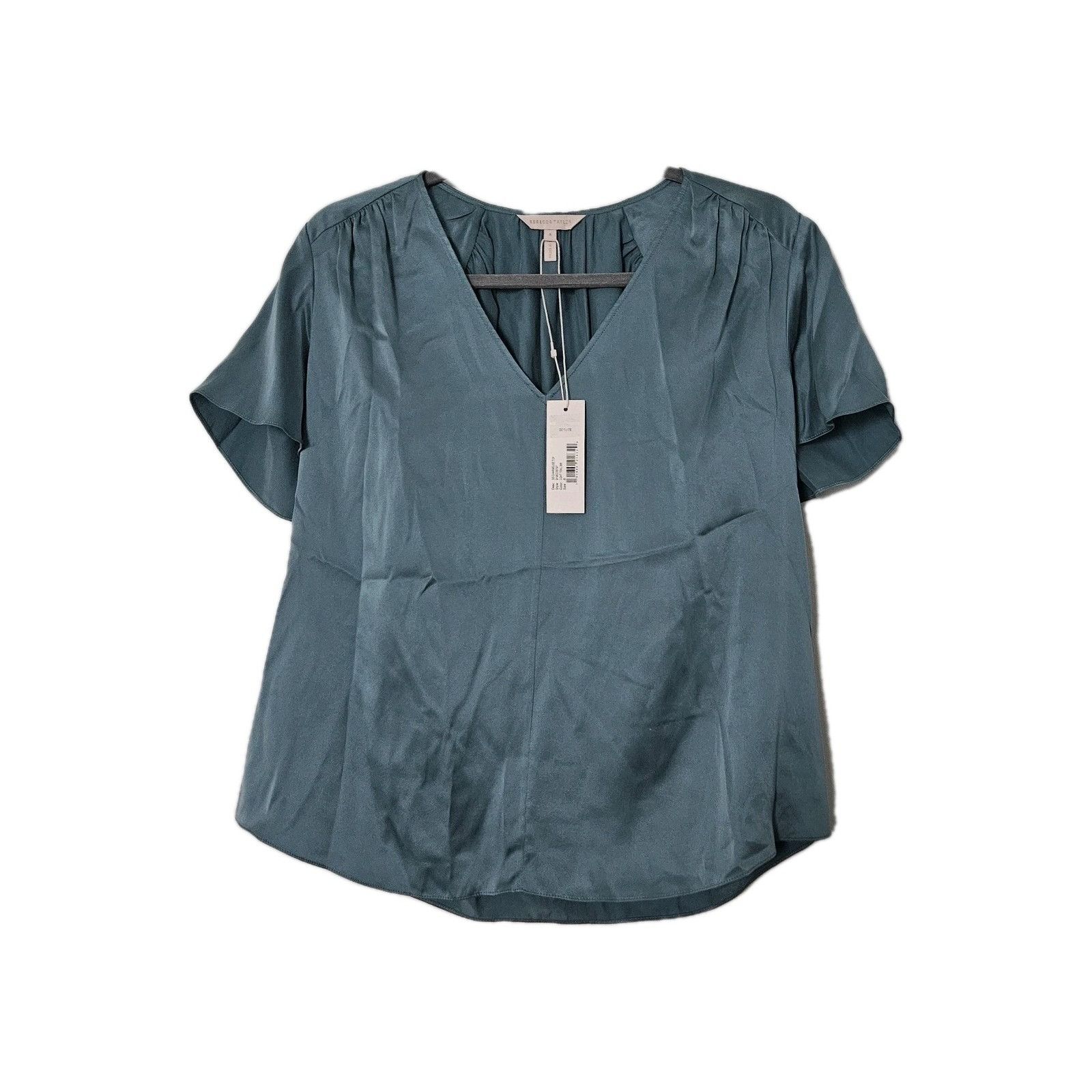 Rebecca Taylor Rebecca Taylor Light Teal Blue Short Sleeve Silk Top V Neck Size M / US 6-8 / IT 42-44 - 3 Thumbnail