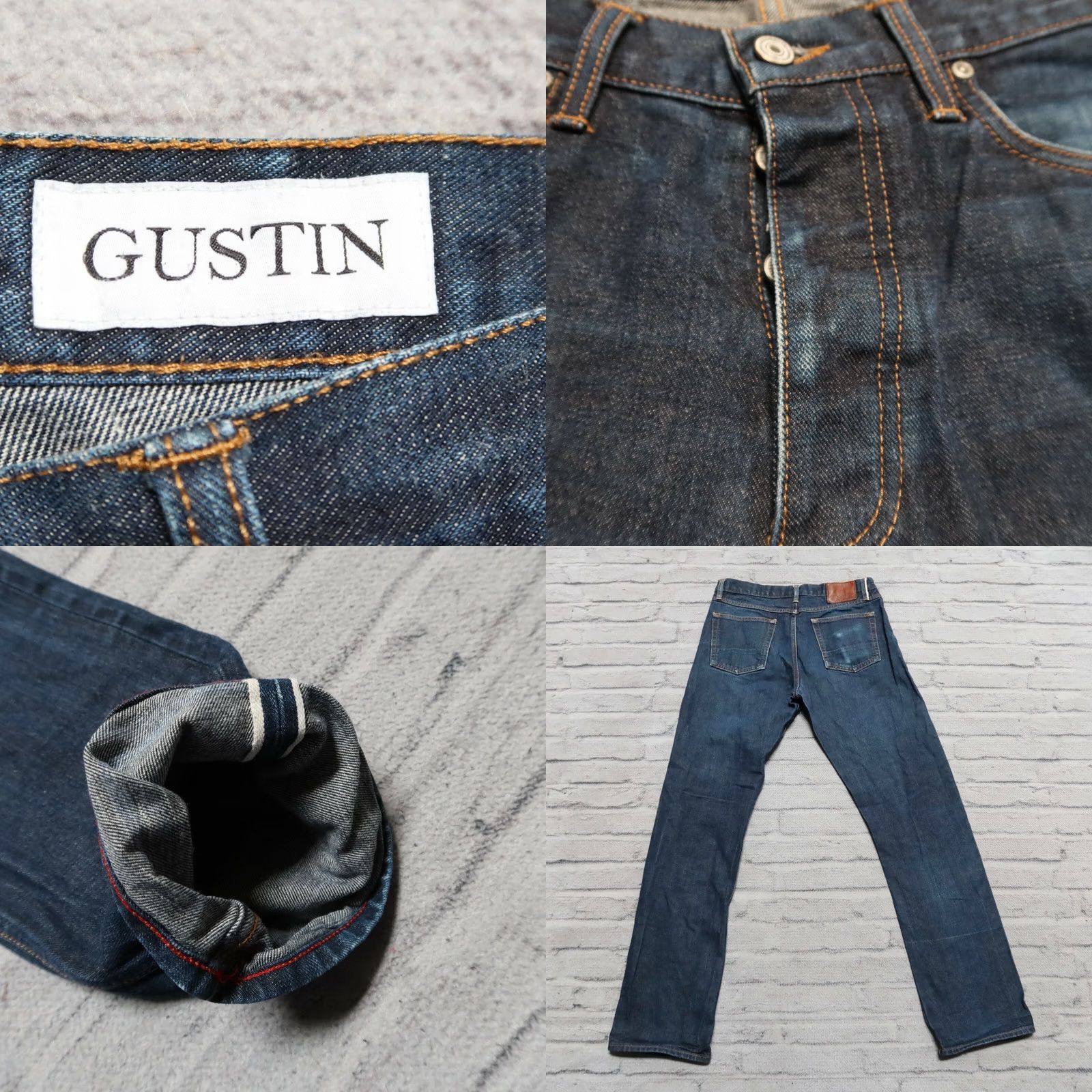 Gustin Gustin Jeans Denim Dark Wash Vintage Size 31-32 Straight Mens Regular 34 Inseam Distressed Selvedge Jeans Size US 31 - 8 Thumbnail