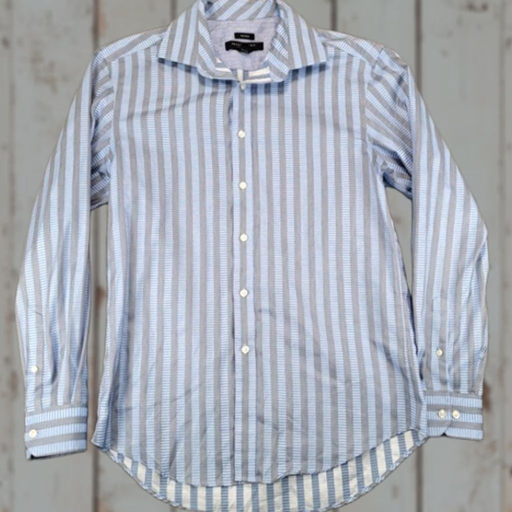 Pronto Uomo PRONTO UOMO Mens Blue Gray Stripe Button Down Shirt M Regular Long Sleeve Shirt Men Dress Shirt Button Up Size US M / EU 48-50 / 2 - 1 Thumbnail