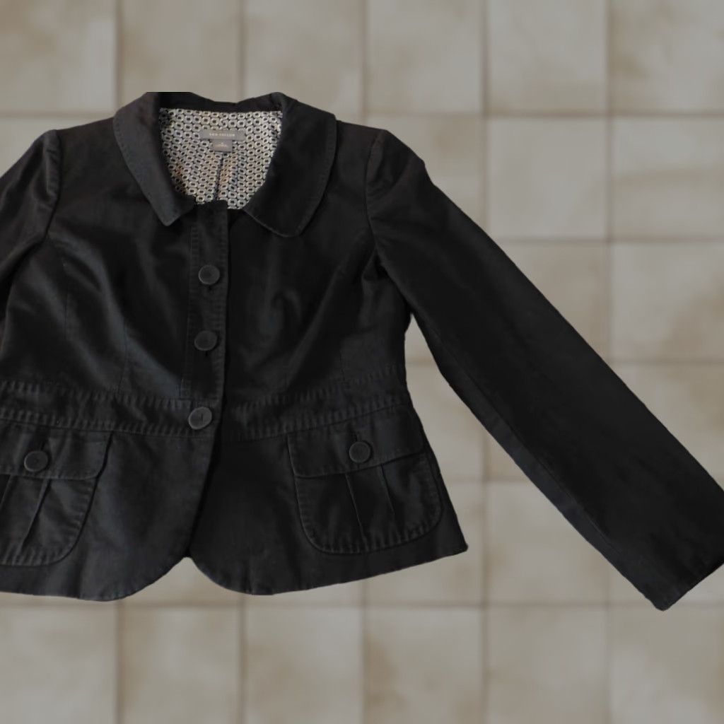 Ann Taylor Ann Taylor Black Womens Blazer Jacket 6 Button Classic Casual Stretch Cotton Knit Mid-Length Long Sleeve Size M / US 6-8 / IT 42-44 - 1 Thumbnail