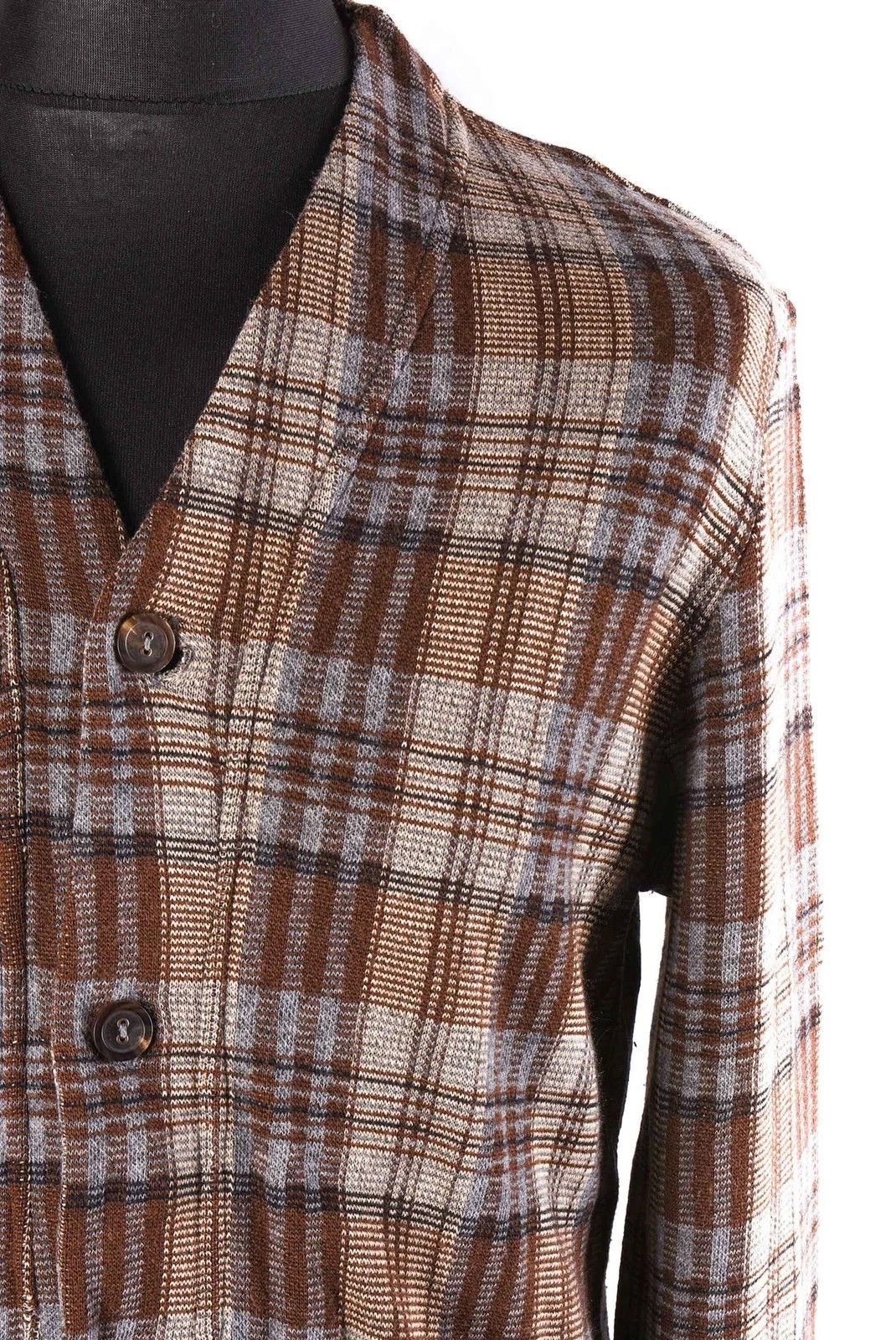 Kenzo Kenzo Défilé Wool Plaid Knit Button Up Jacket Brown Size US M / EU 48-50 / 2 - 2 Thumbnail