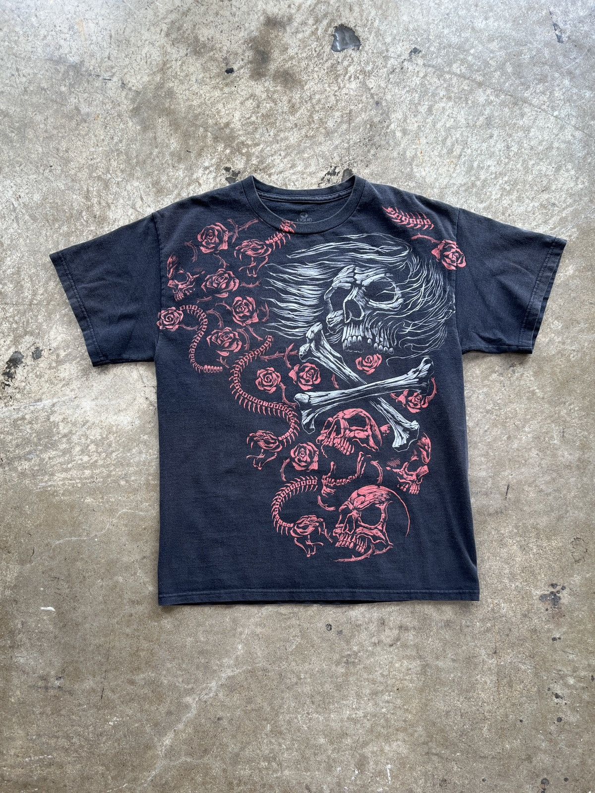 Vintage Y2K Skull Rose Snake Liquid Blue Graphic Tee Medium Size US M / EU 48-50 / 2 - 2 Thumbnail