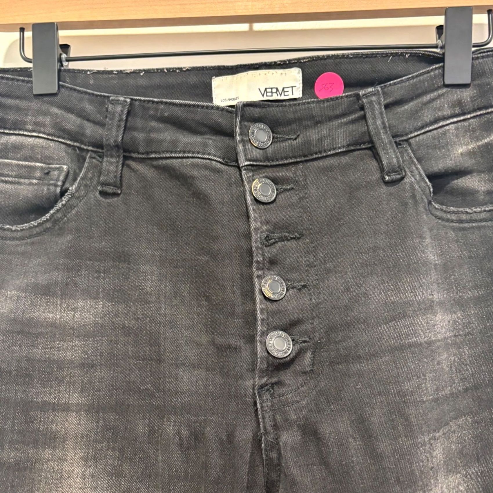 Vintage Vervet Los Angeles Jeans Skinny Black Distressed Button Fly Size 30 Women Size 24" / US 00 / IT 34 - 8 Thumbnail