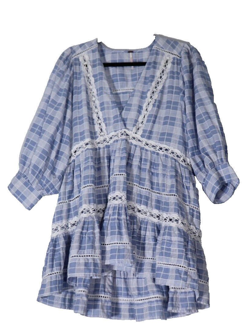 Free People Free People Women XS Blue Out of Time Tunic Blouse Plaid Top Size XS / US 0-2 / IT 36-38 - 10 Thumbnail