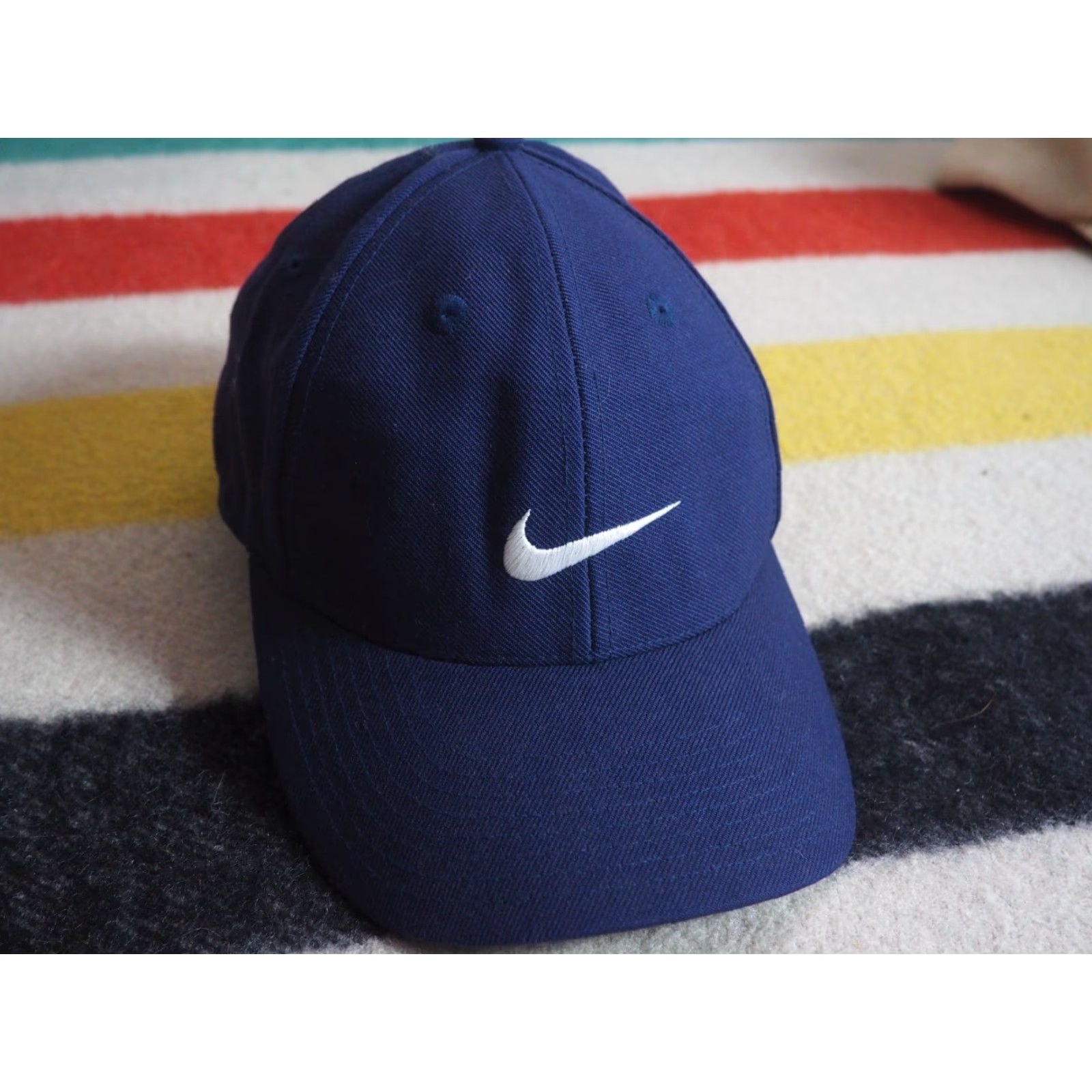 Nike VTG Nike Navy Blue Mini Swoosh Check Fitted Baseball Hat 7 1/2 Mens 90s 2000s Pattern: Solid Size ONE SIZE - 2 Thumbnail