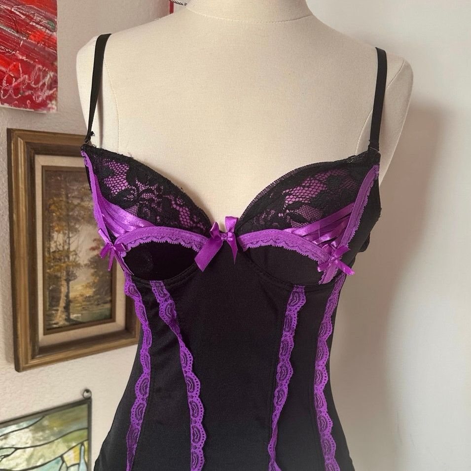 Other body rage purple and black lace corset underwear bra set Size ONE SIZE - 2 Thumbnail