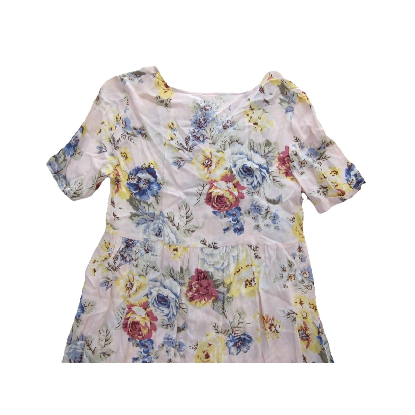 Vintage VINTAGE Together Dress Cottage Rose Floral Button Down Rayon 8 Pink Blue Yellow Size M / US 6-8 / IT 42-44 - 6 Thumbnail