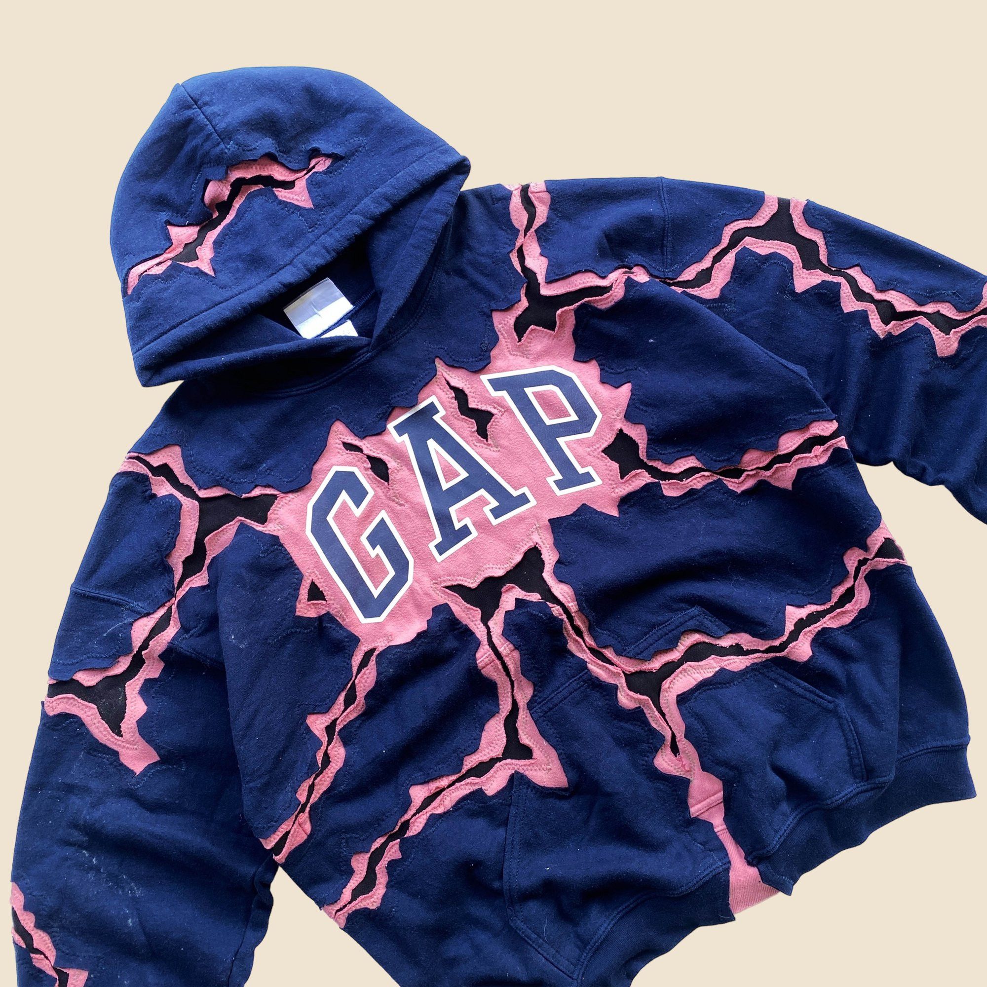 Gap × Handmade 1 OF 1 REWORKED GAP CRACKED NAVY HOODIE SIZE L Size US L / EU 52-54 / 3 - 5 Thumbnail