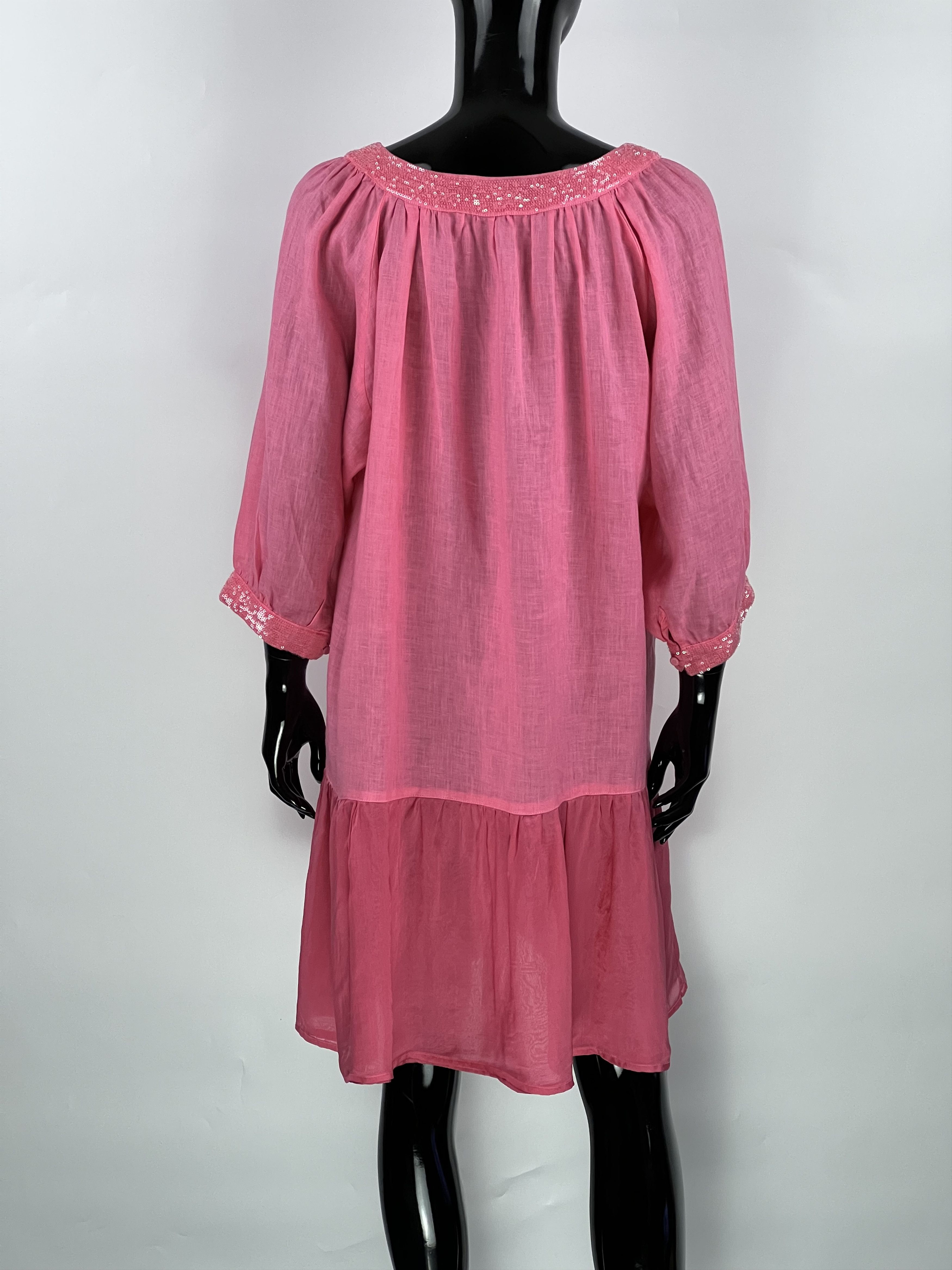 120% Lino 120% Lino Pink Sequins 3/4 Sleeve Short Dress Size IT44 Size M / US 6-8 / IT 42-44 - 3 Thumbnail