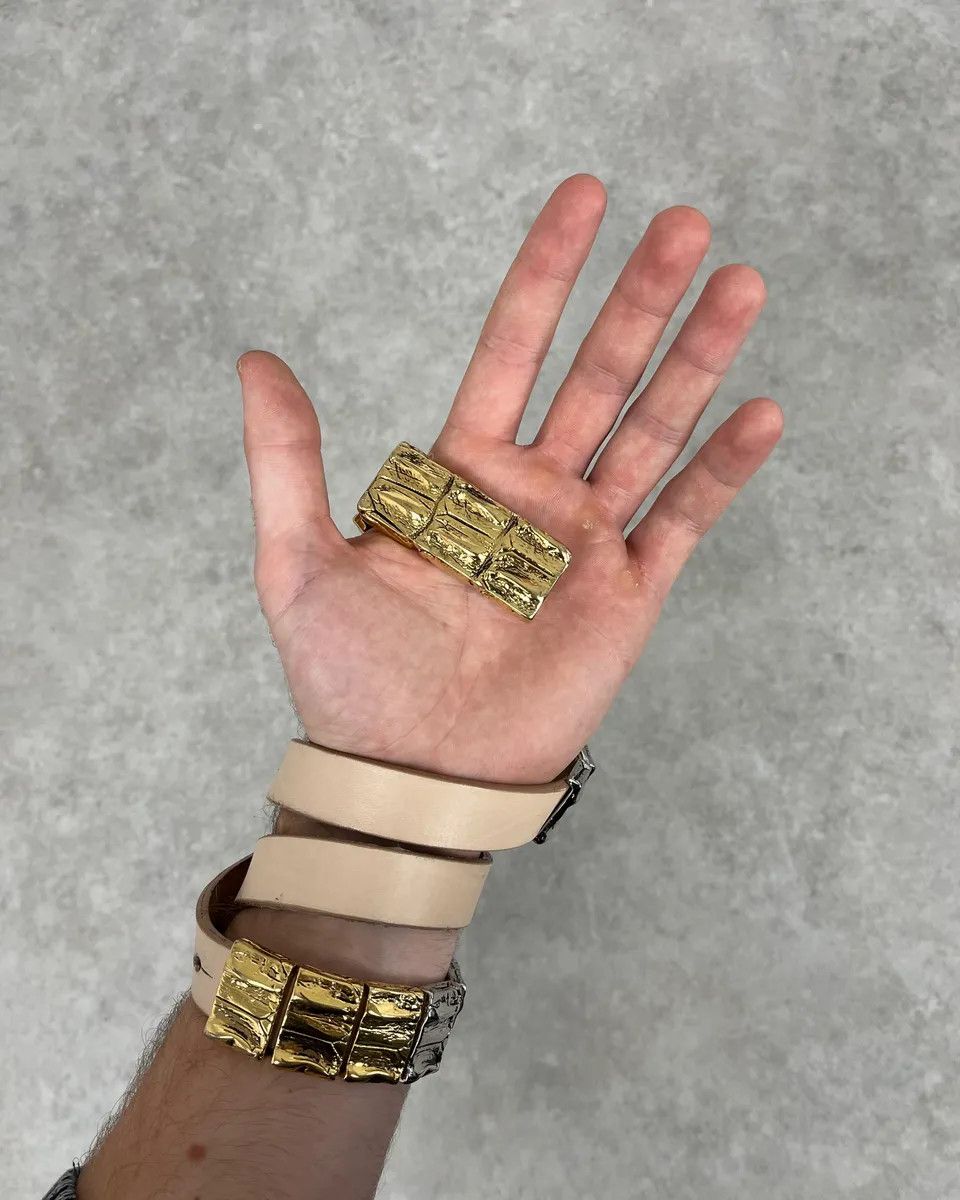 Roberto Cavalli 2000s Roberto Cavalli Golden & Silver Crocodile Skin Effect Leather Belt Size ONE SIZE - 1 Thumbnail