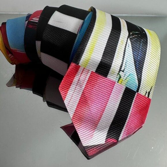 Handmade Modernist Striped Tie Retro Abstract Menswear Tie Necktie Mi Size ONE SIZE - 4 Thumbnail