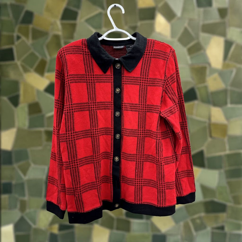 George VINTAGE? No — [George] Womens Red and Black Plaid Long Sleeve Button Up Knit Sweater M Size Size M / US 6-8 / IT 42-44 - 1 Thumbnail